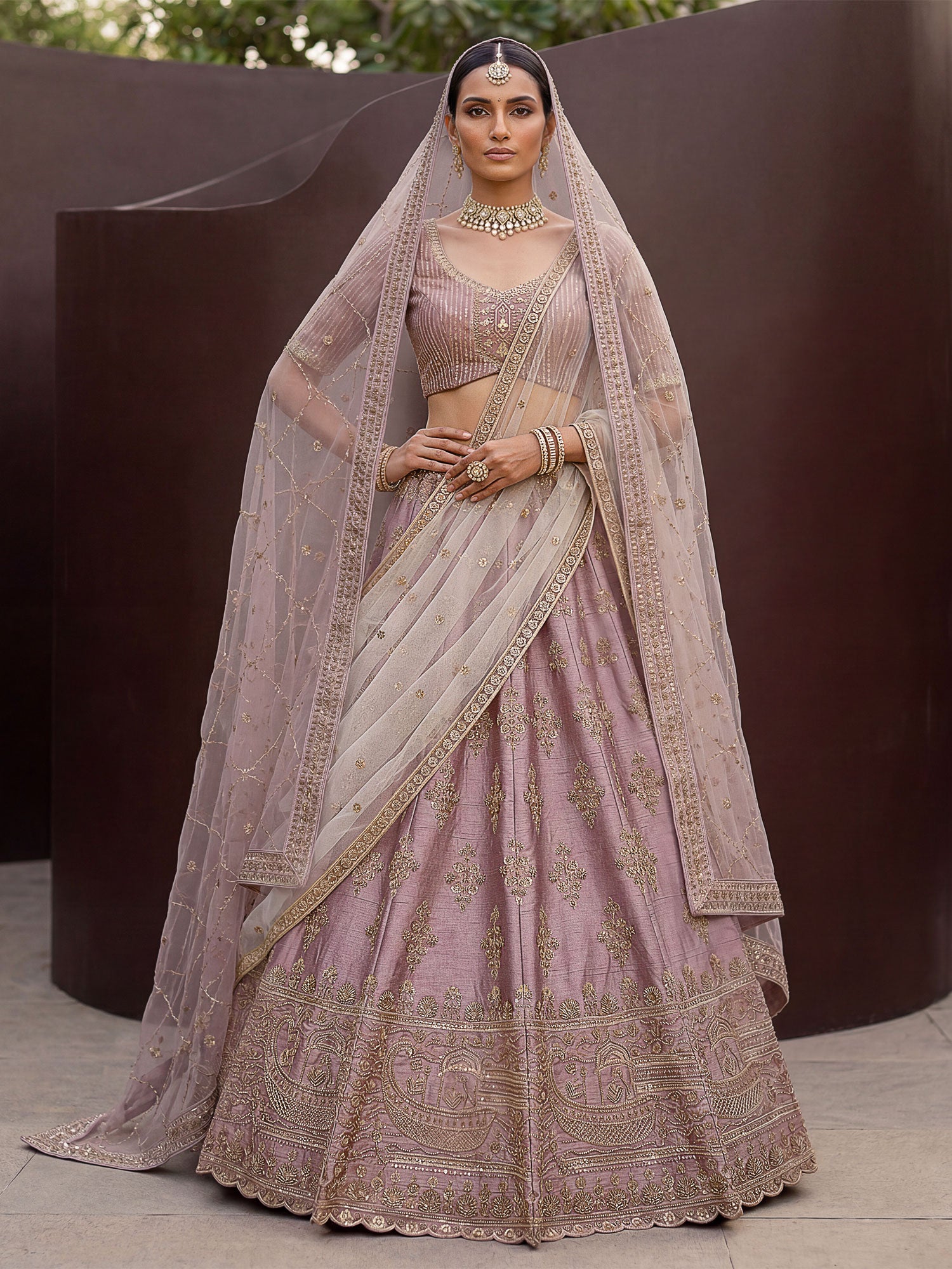 Powder Pink Wedding Lehenga Set With Dupatta