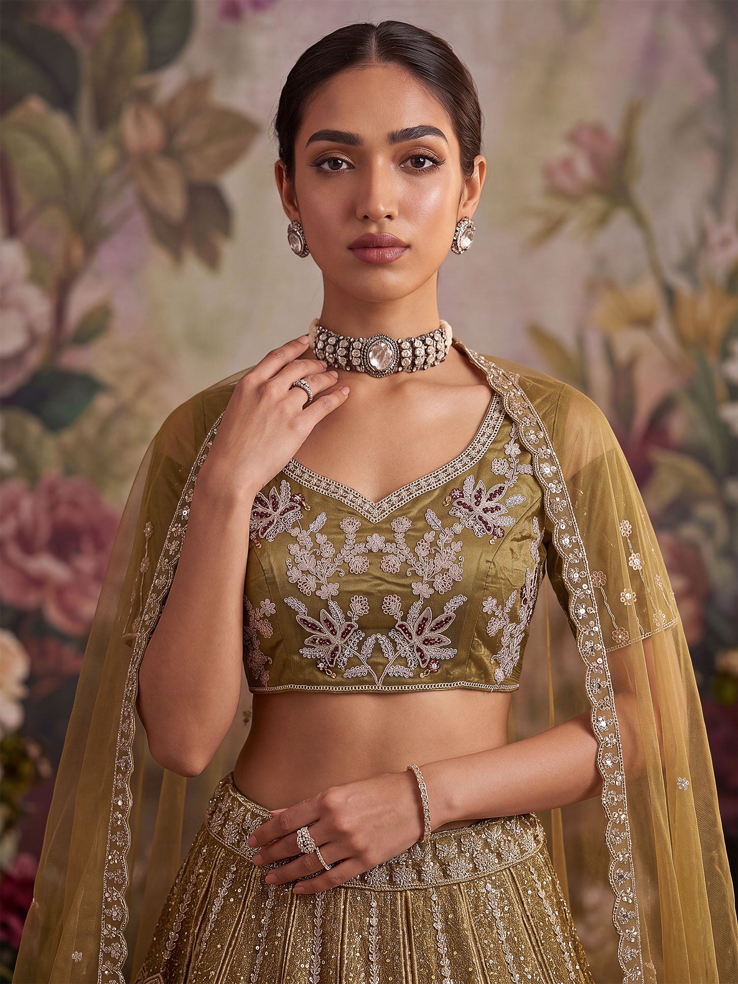 Green Traditional Lehenga Set In Thread Work