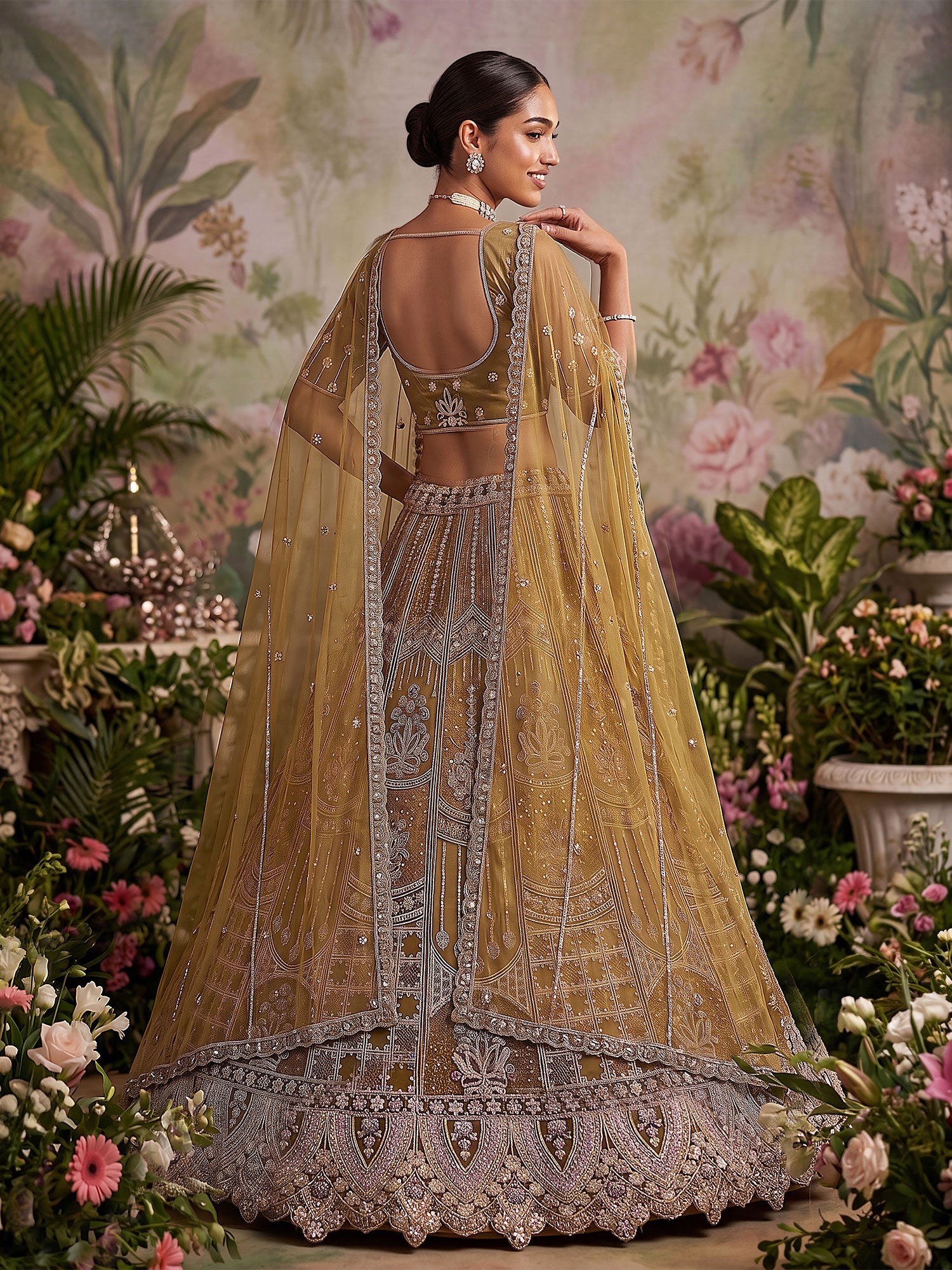 Green Traditional Lehenga Set In Thread Work