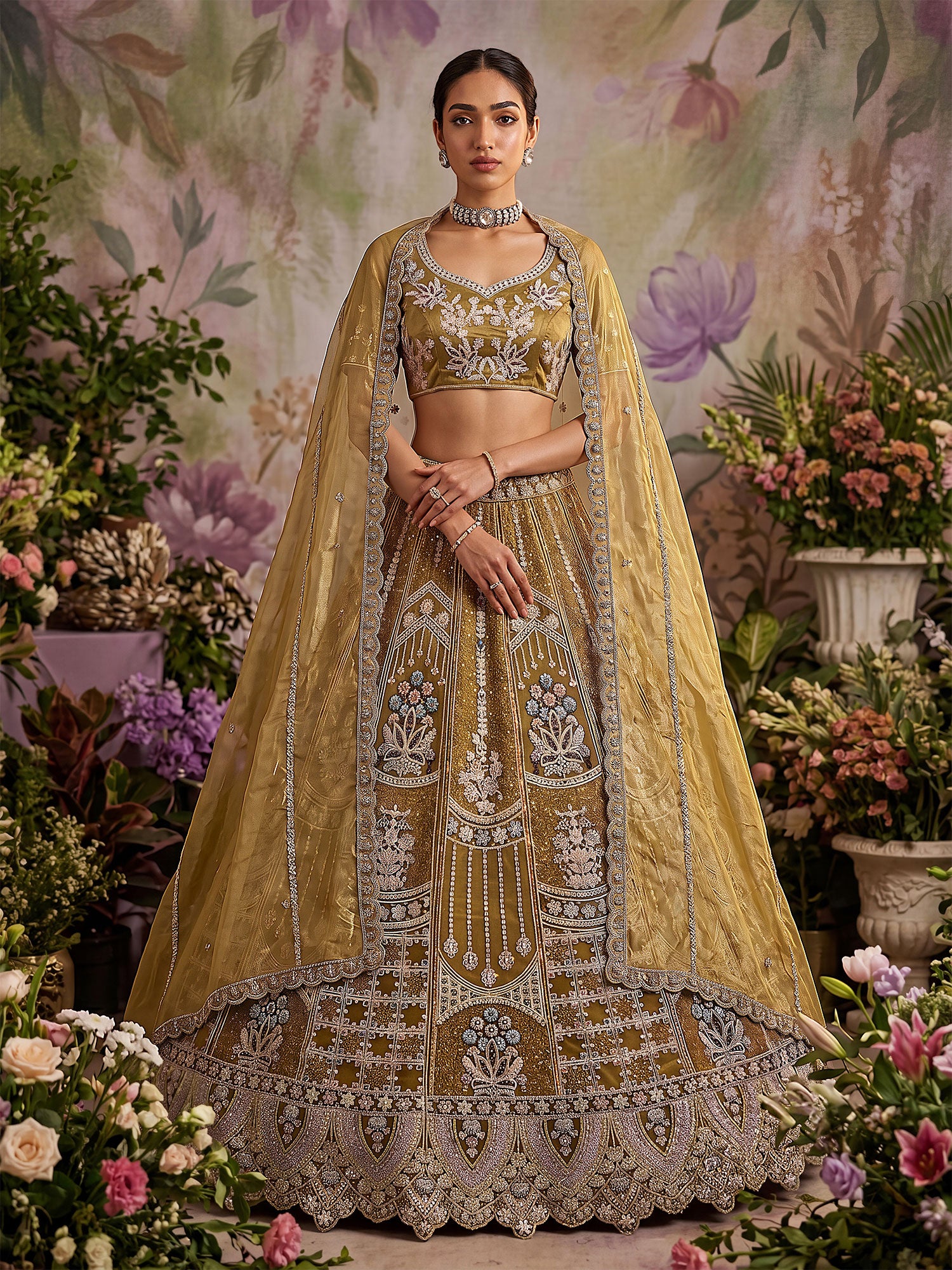 Green Traditional Lehenga Set In Thread Work