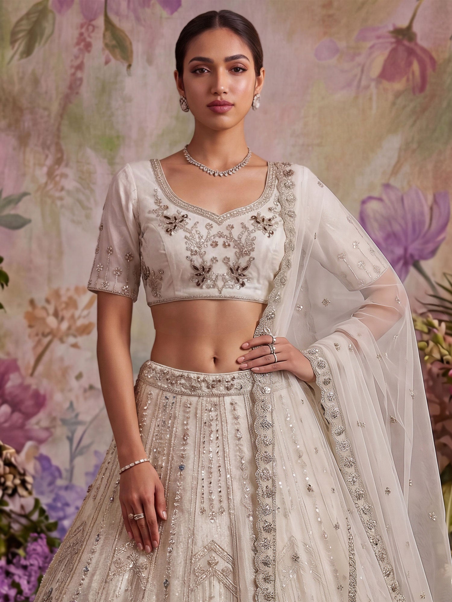 White Zari Work Bridesmaid Lehenga Choli