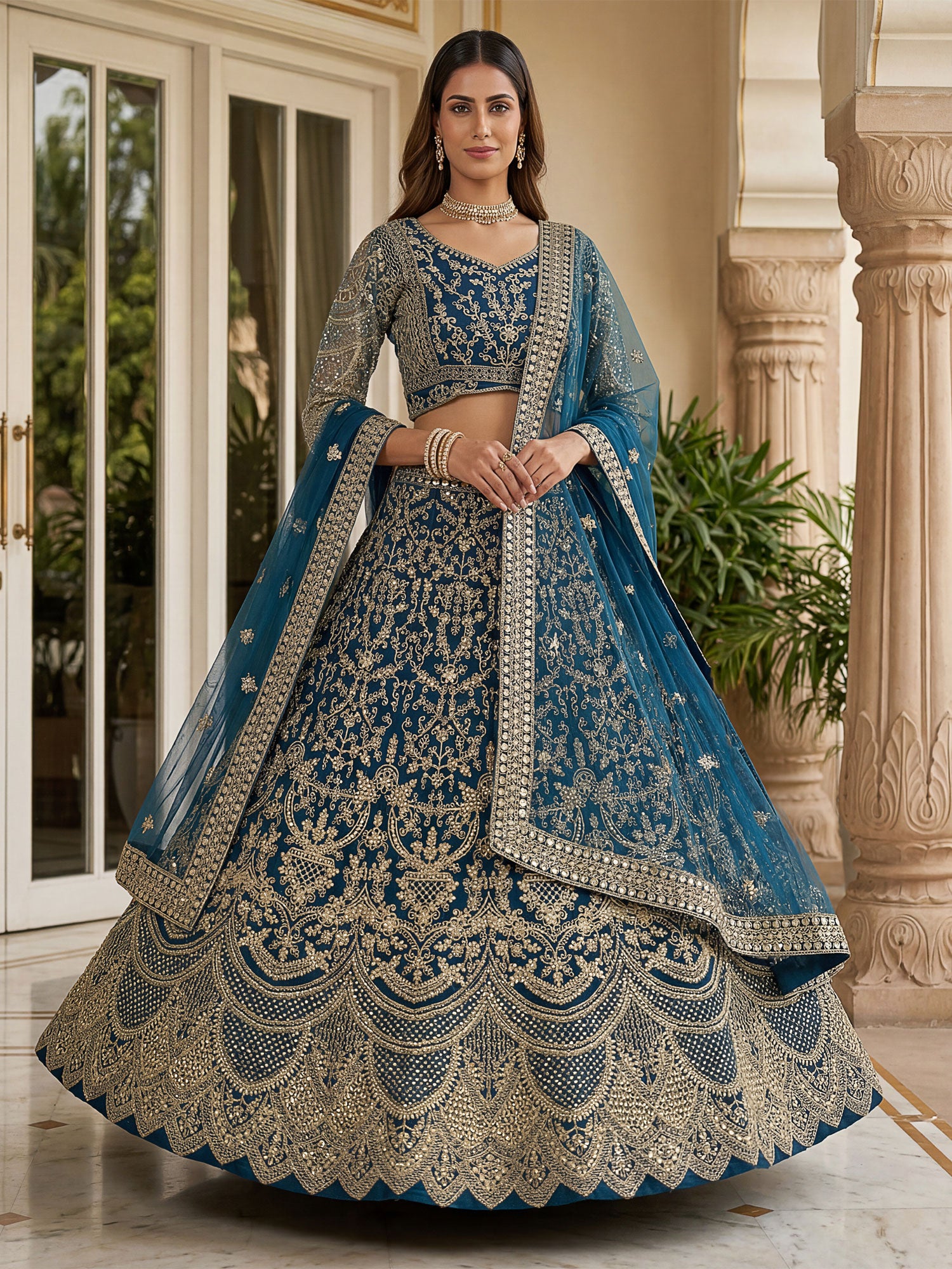 Blue Designer Lehenga Set In Heavy Embroidery
