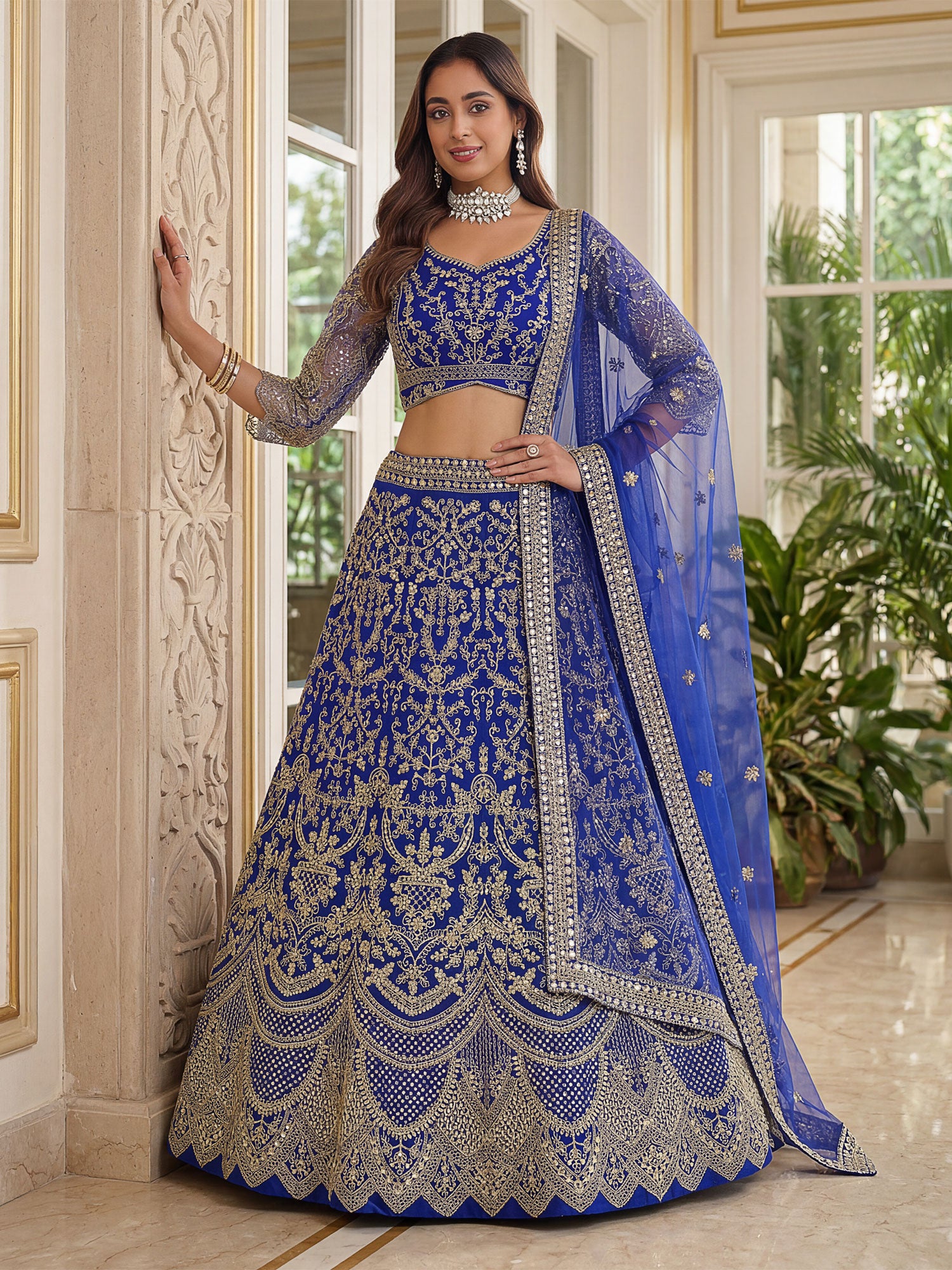 Royal Blue Zari Work Designer Lehenga Choli