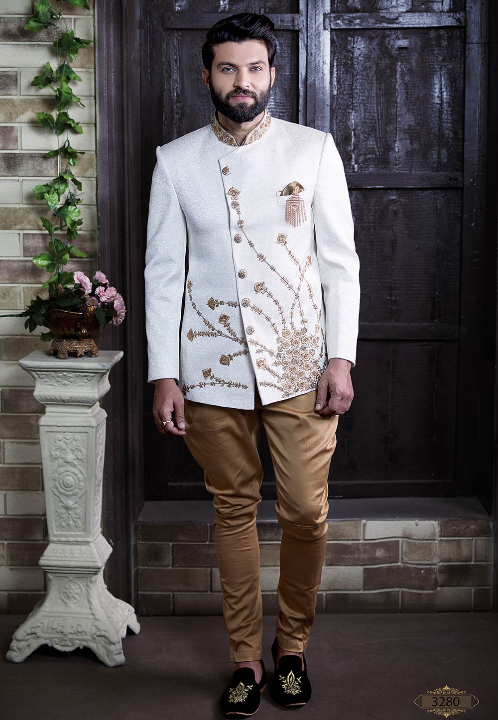 White Colour Imported Fabric Indian Wedding Suit.