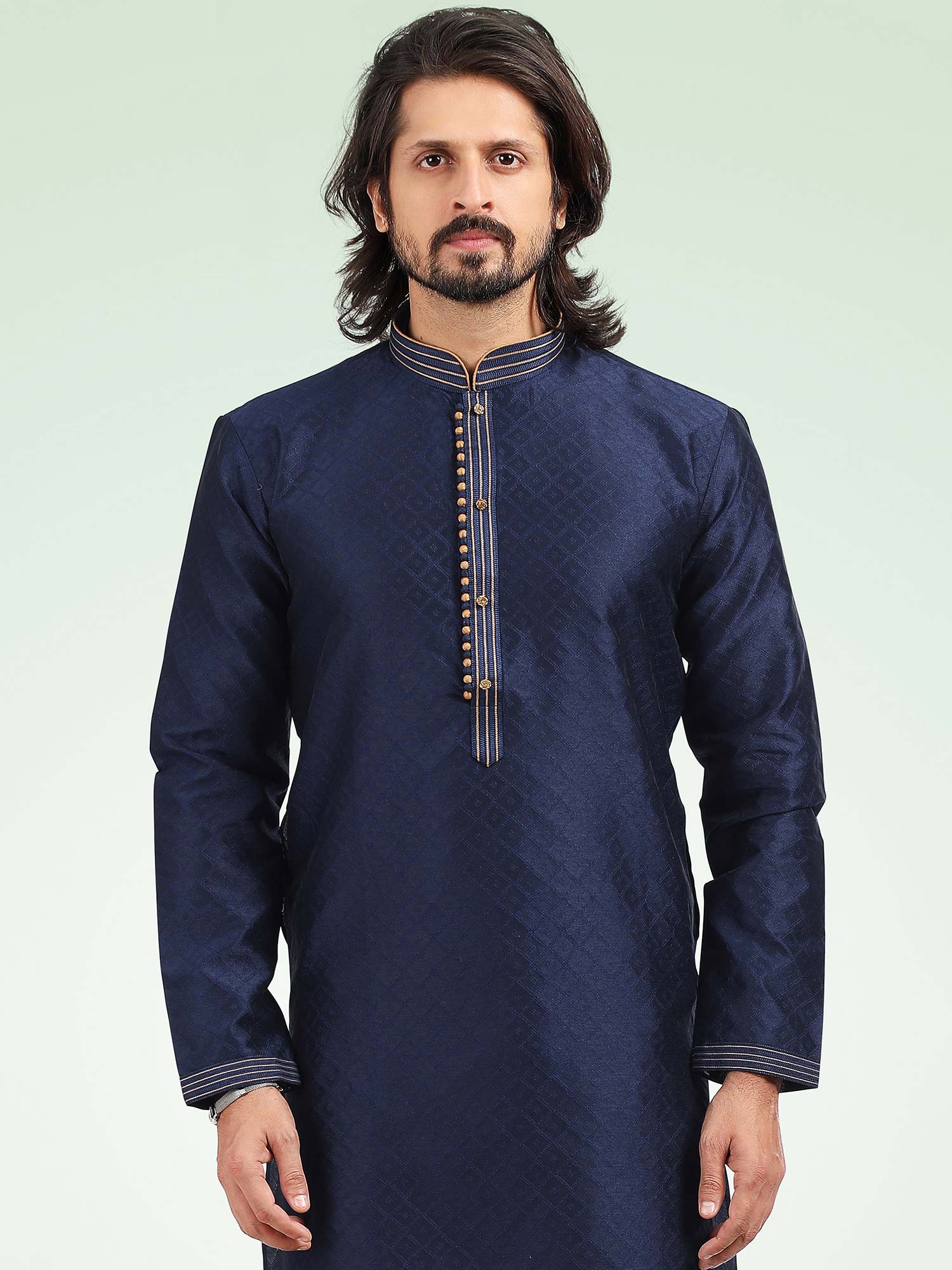 Blue Mens Embroidered Kurta Pajama