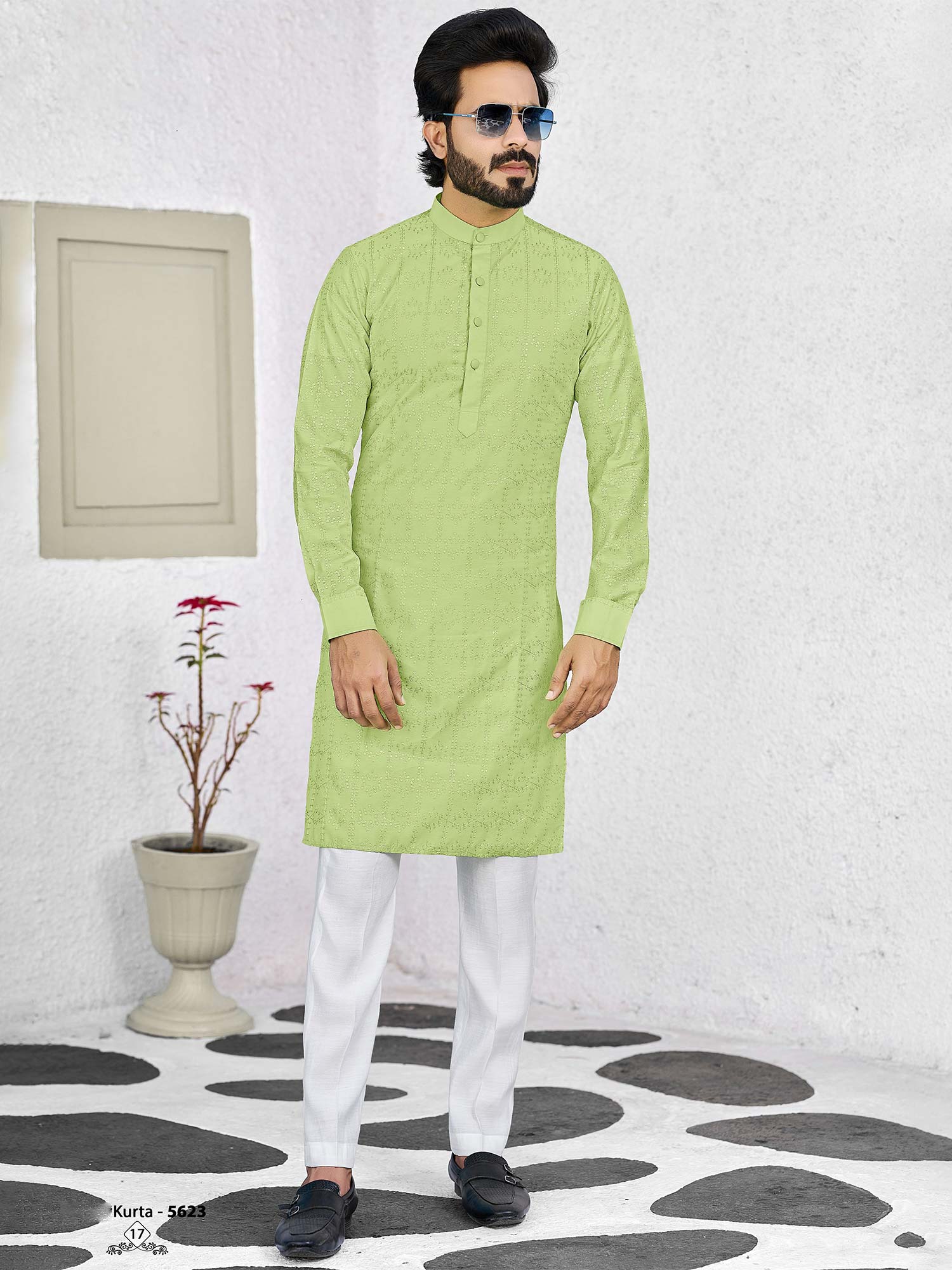 Light Green Embroidered Kurta Pyjama Set