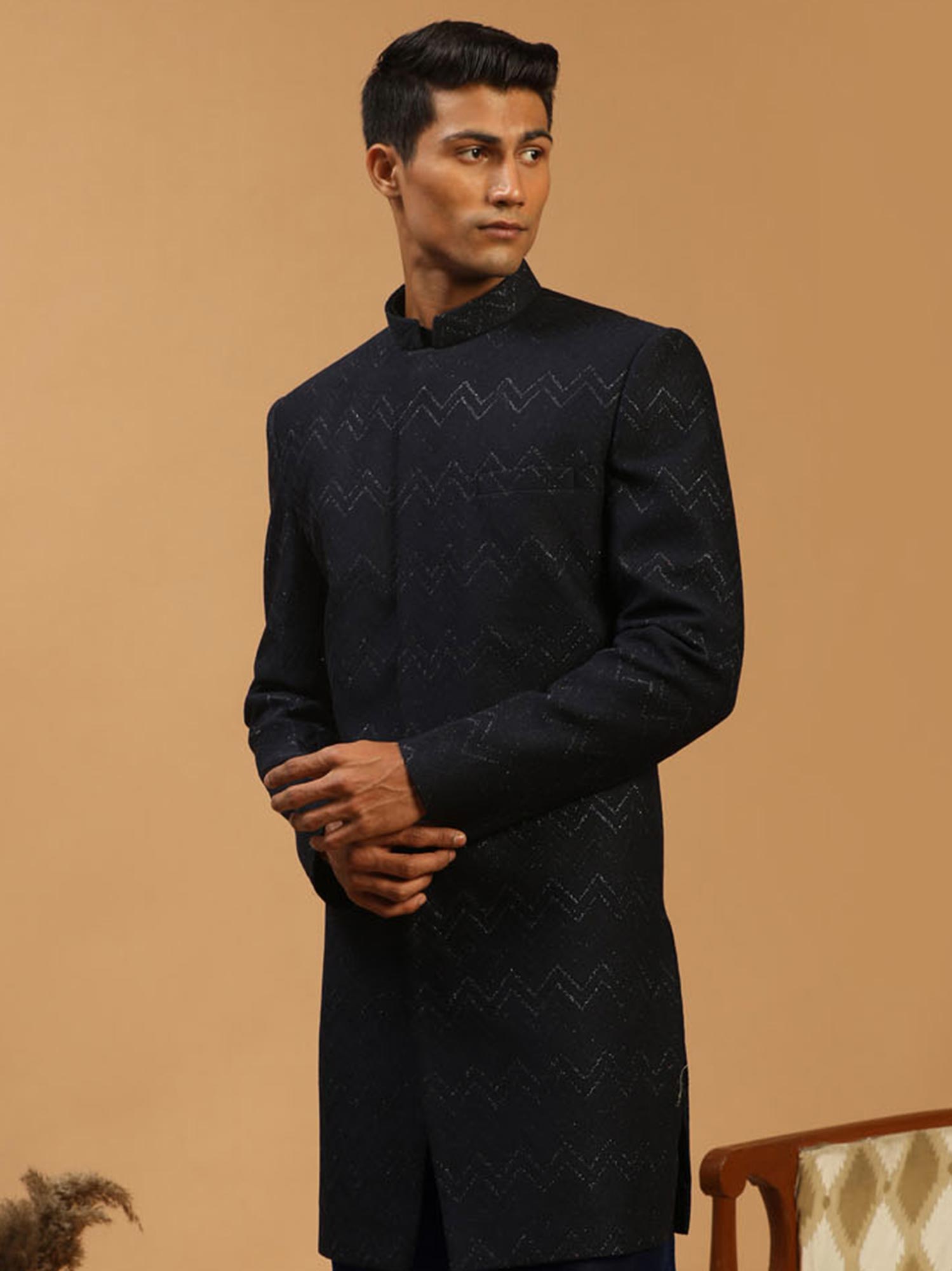 Blue Embroidered Jacket Style Indo Western