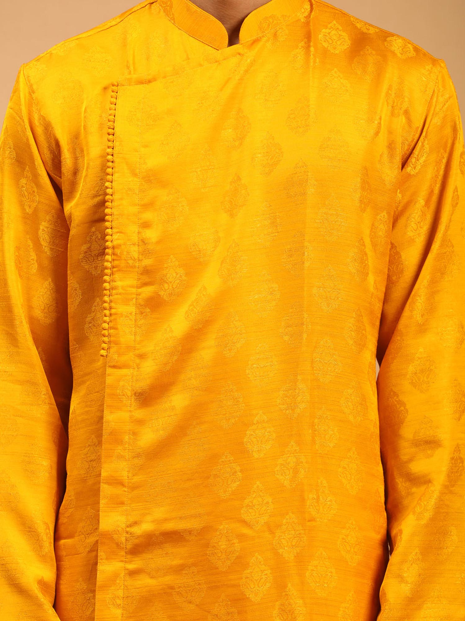 Yellow Asymmetric Kurta Pajama For Men