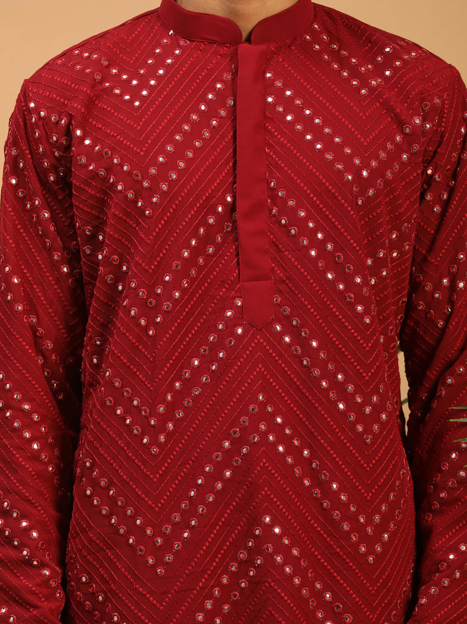 Red Mirror Embroidered Festive Dhoti Kurta Set