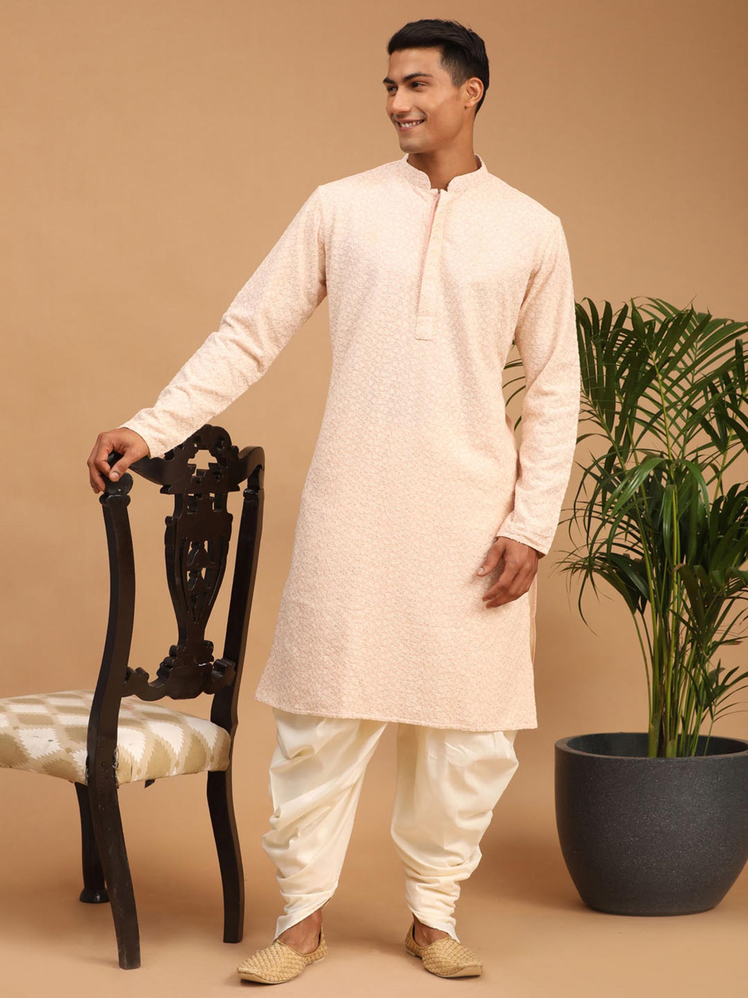 Pink Chikankari Dhoti Kurta And Dupatta Set