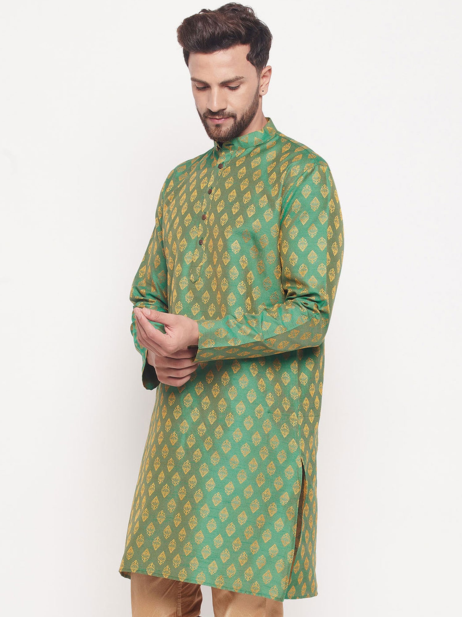 Green Party Wear Kurta Pajama In Silk