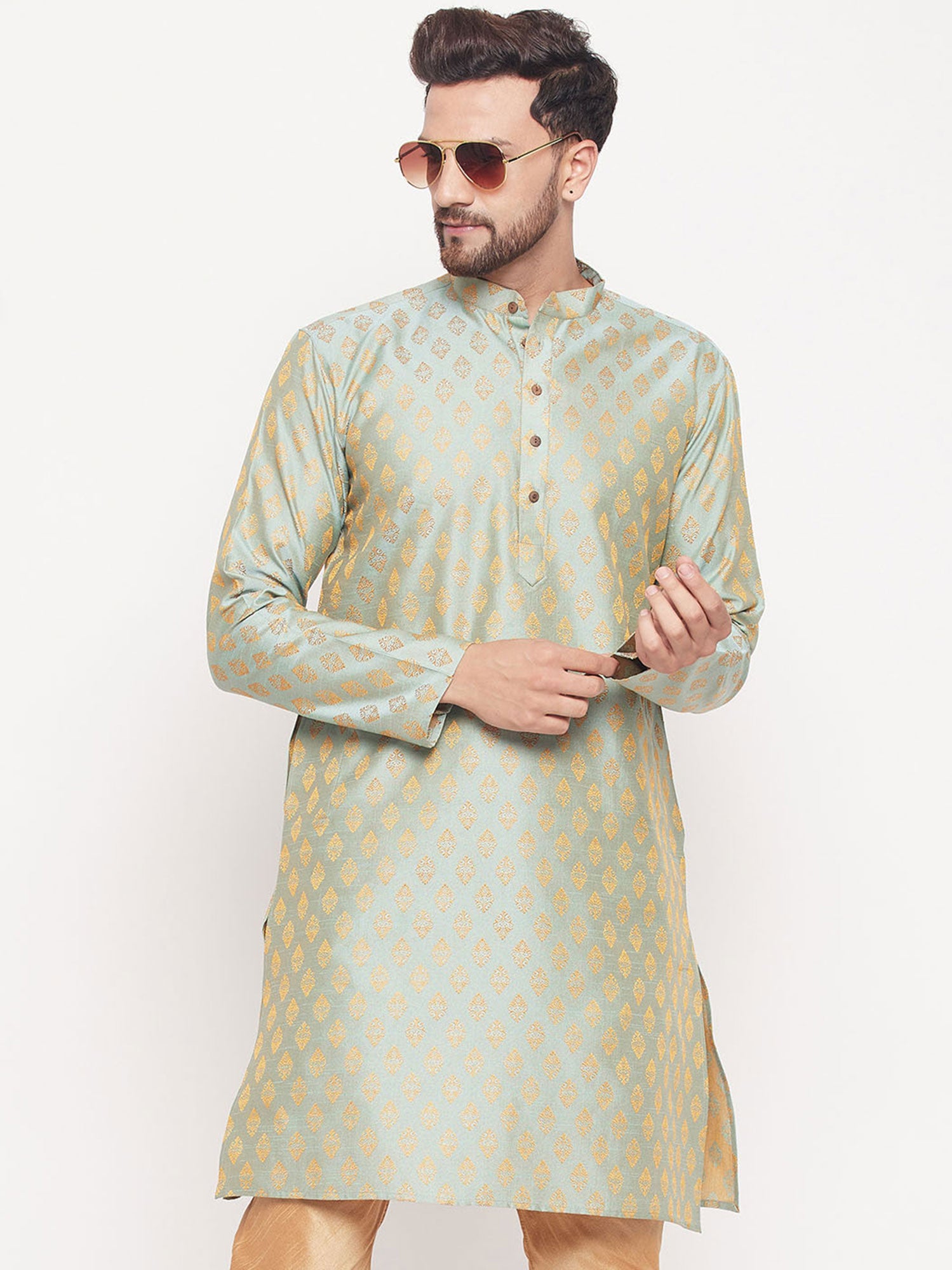 Silver Art Silk Festive Kurta Pyjama Set