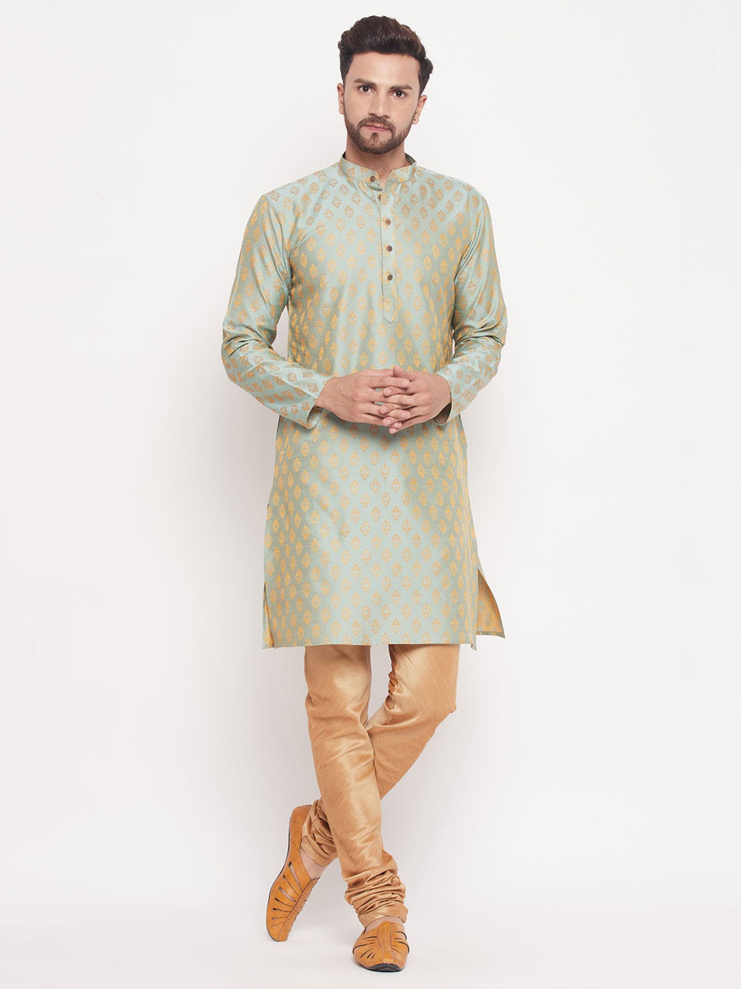 Silver Art Silk Festive Kurta Pyjama Set