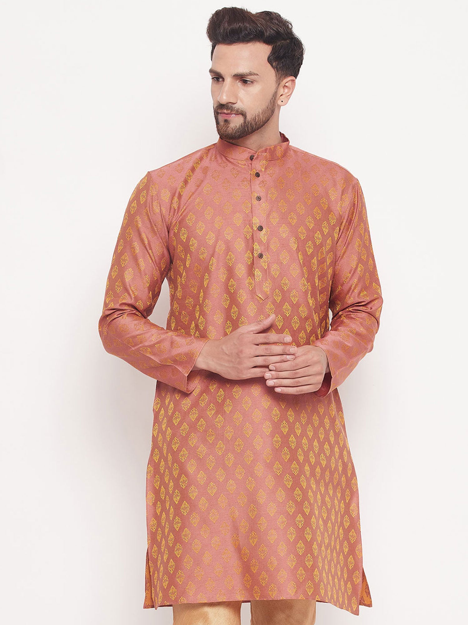 Orange Woven Festive Wear Kurta Pyjama