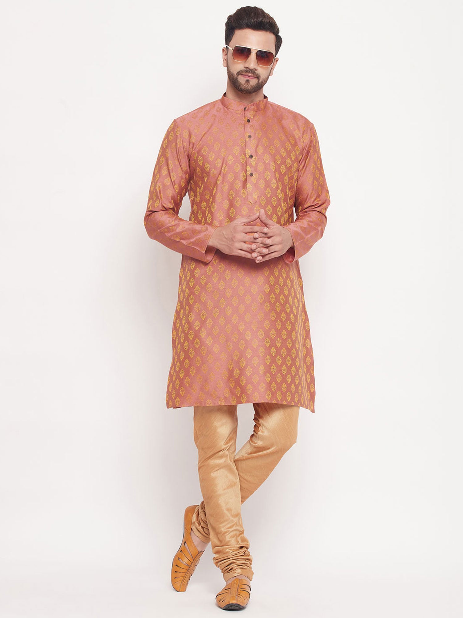 Orange Woven Festive Wear Kurta Pyjama