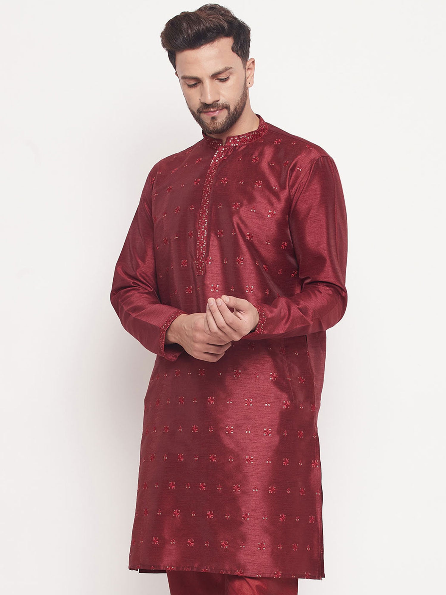 Maroon Sequins Embroidered Kurta Pajama