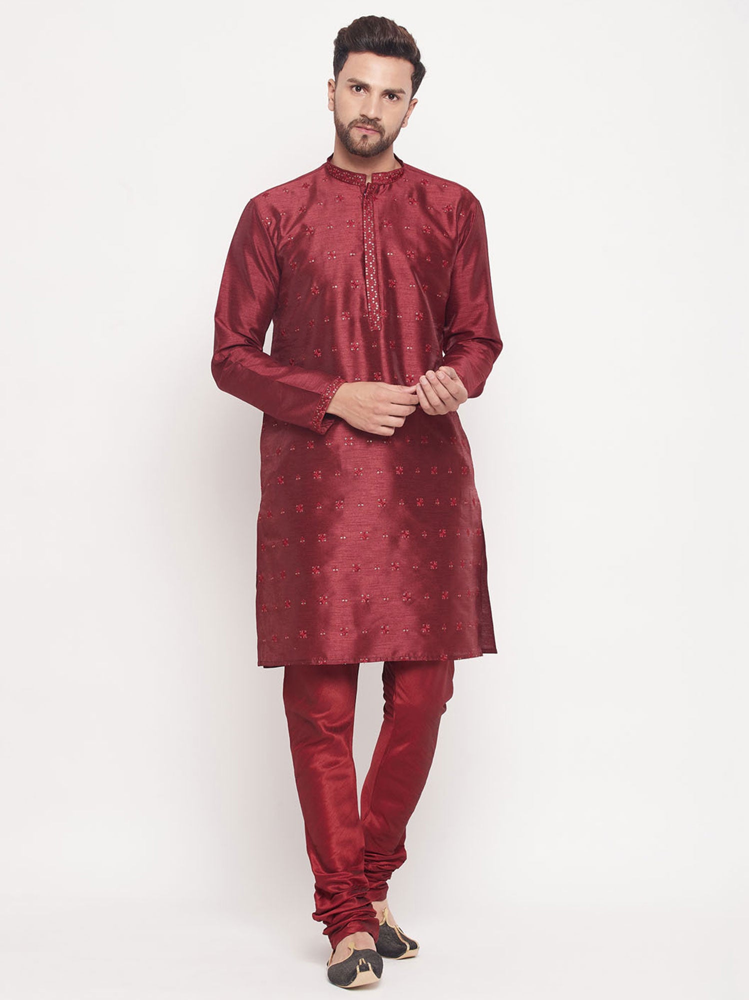 Maroon Sequins Embroidered Kurta Pajama