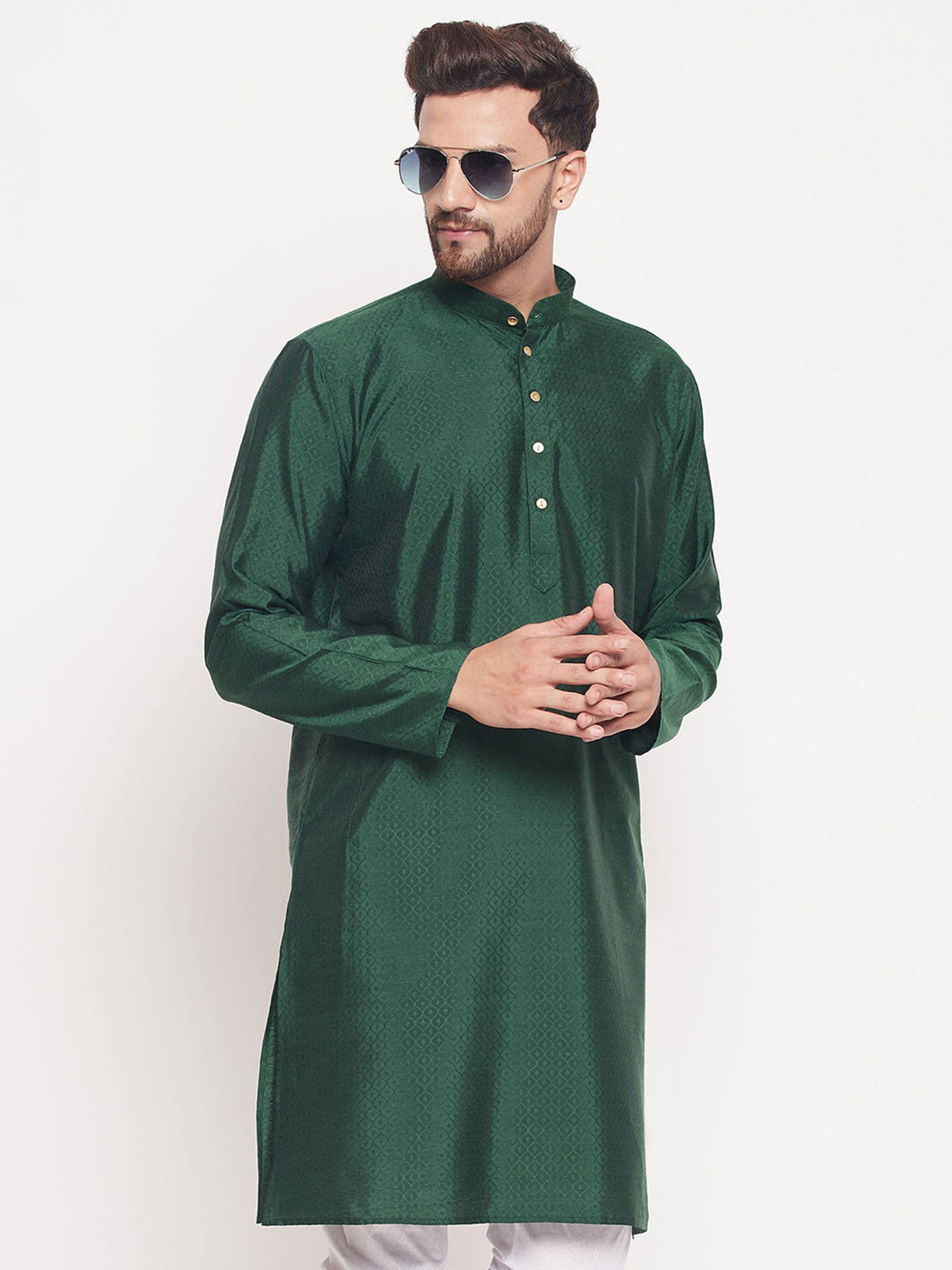 Green Readymade Kurta Pyjama In Art Silk
