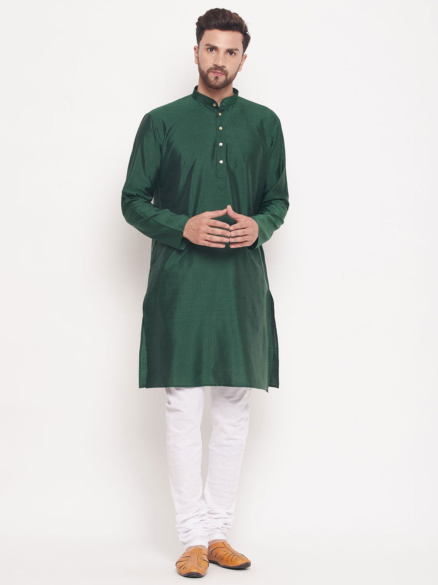 Green Readymade Kurta Pyjama In Art Silk