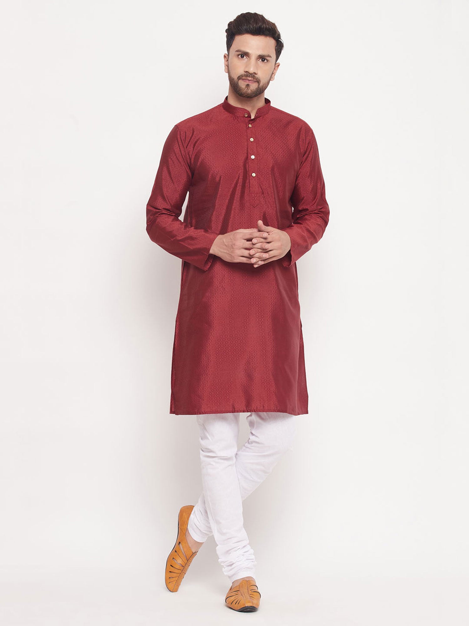 Maroon Woven Kurta Pyjama In Art Silk