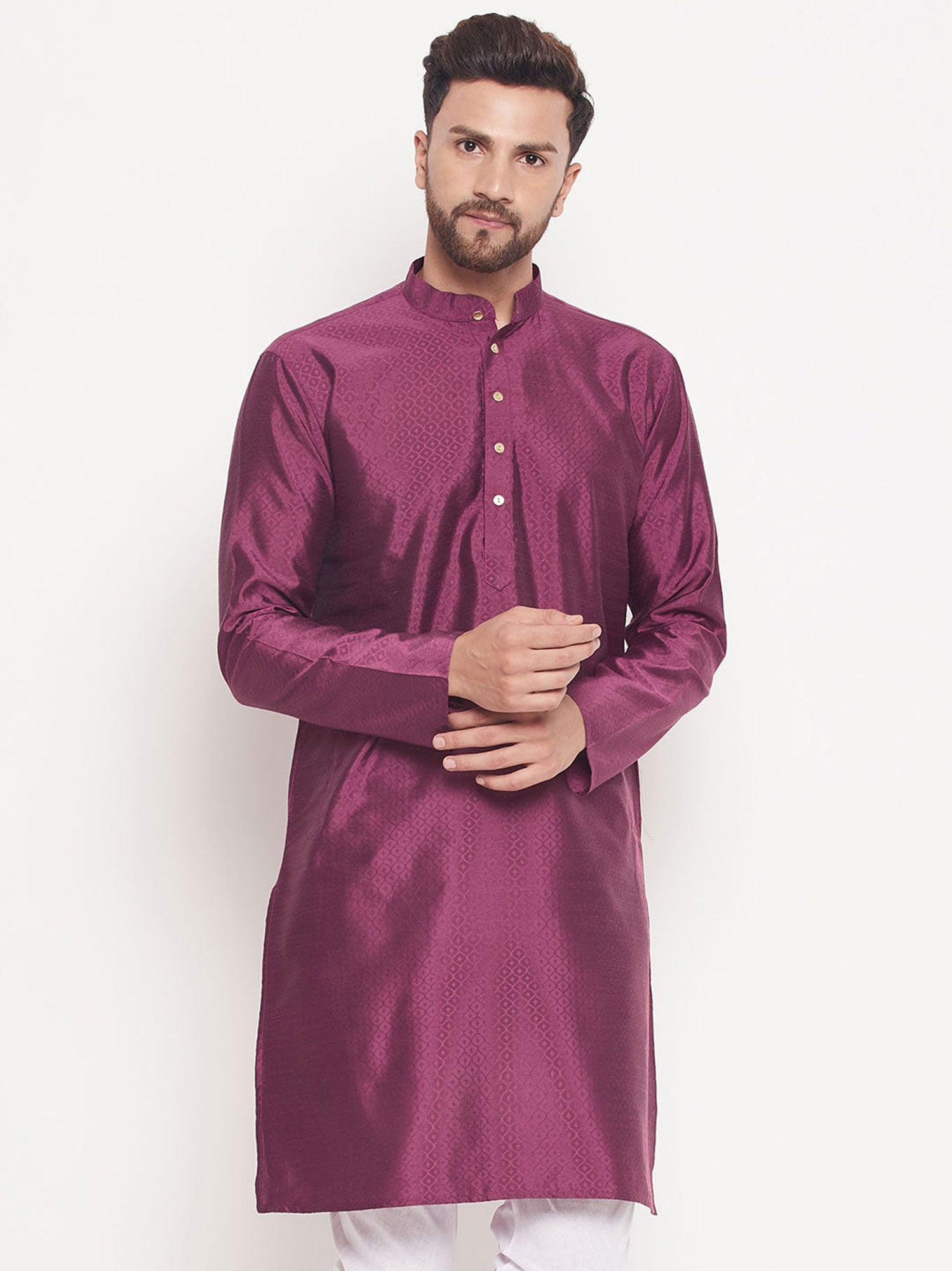 Purple Woven Art Silk Kurta Pyjama