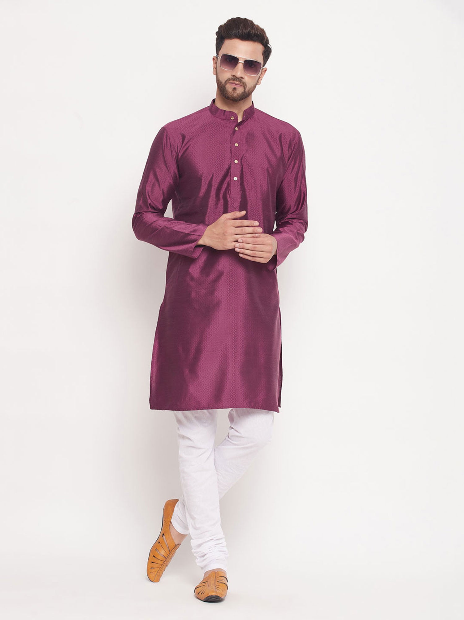 Purple Woven Art Silk Kurta Pyjama