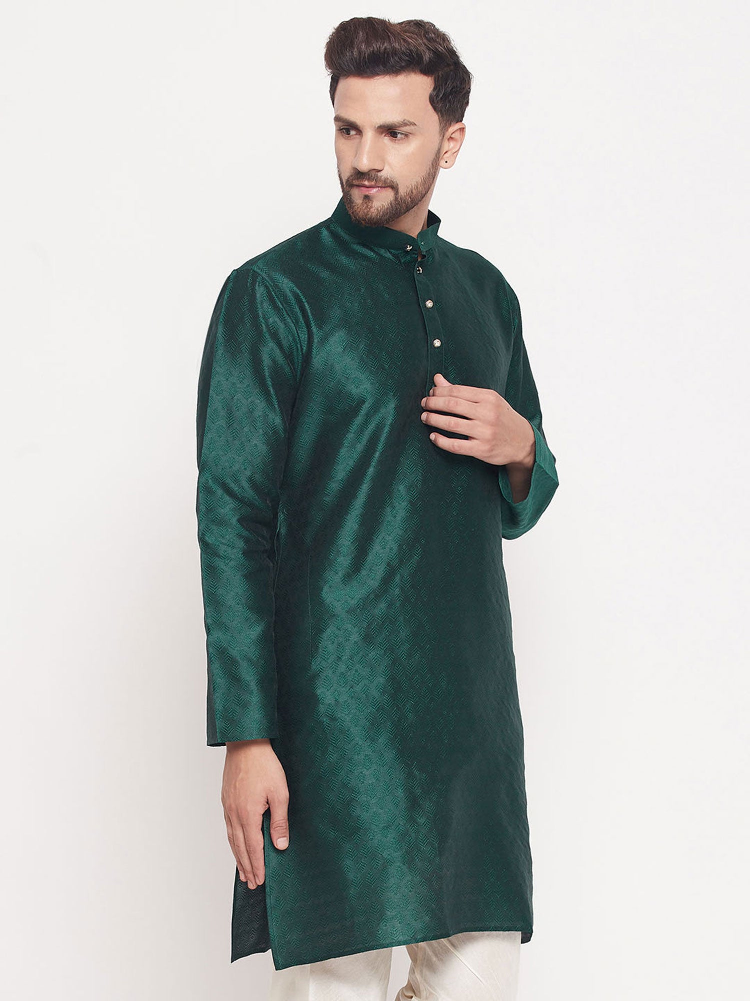 Green Woven Art Silk Kurta Pyjama Set