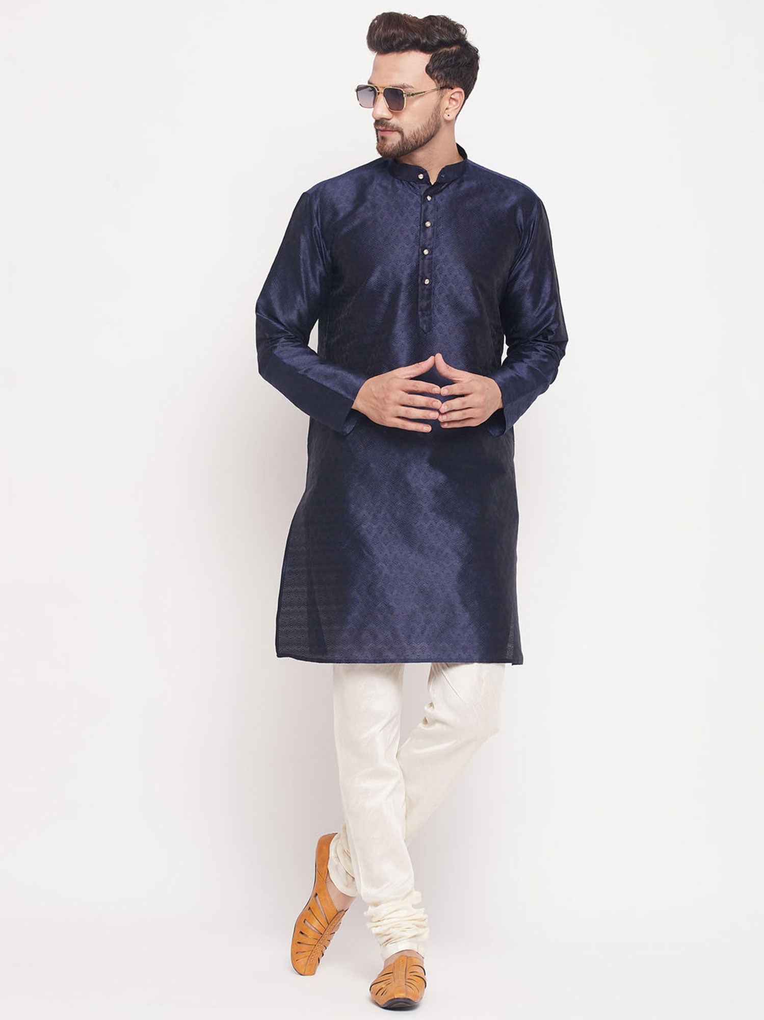 Blue Readymade Kurta Pyjama In Art Silk
