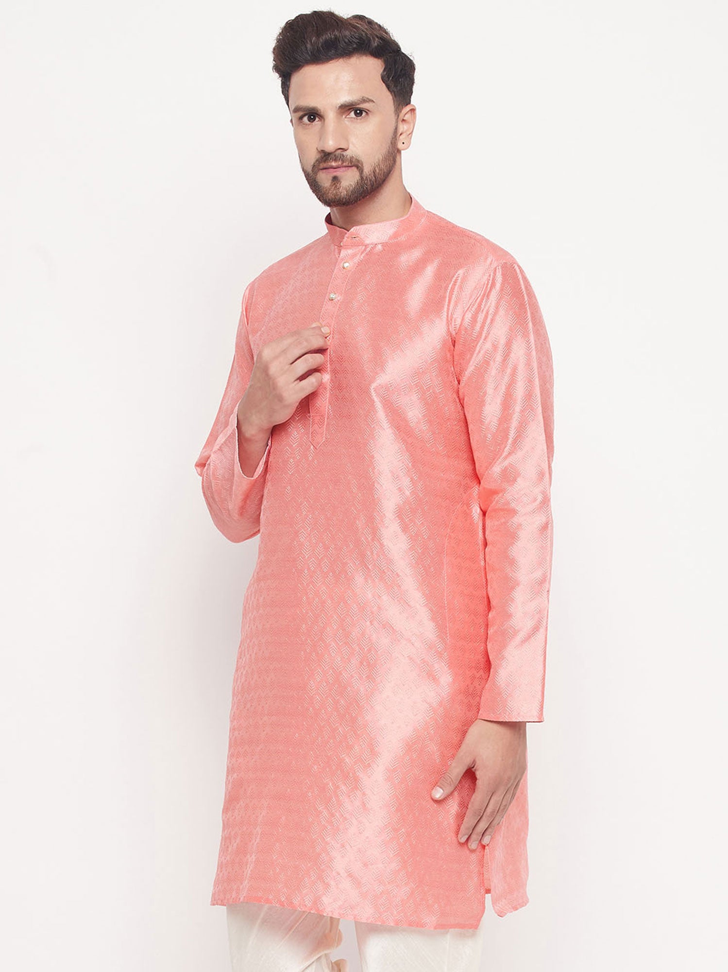 Peach Woven Festsive Kurta Pyjama Set