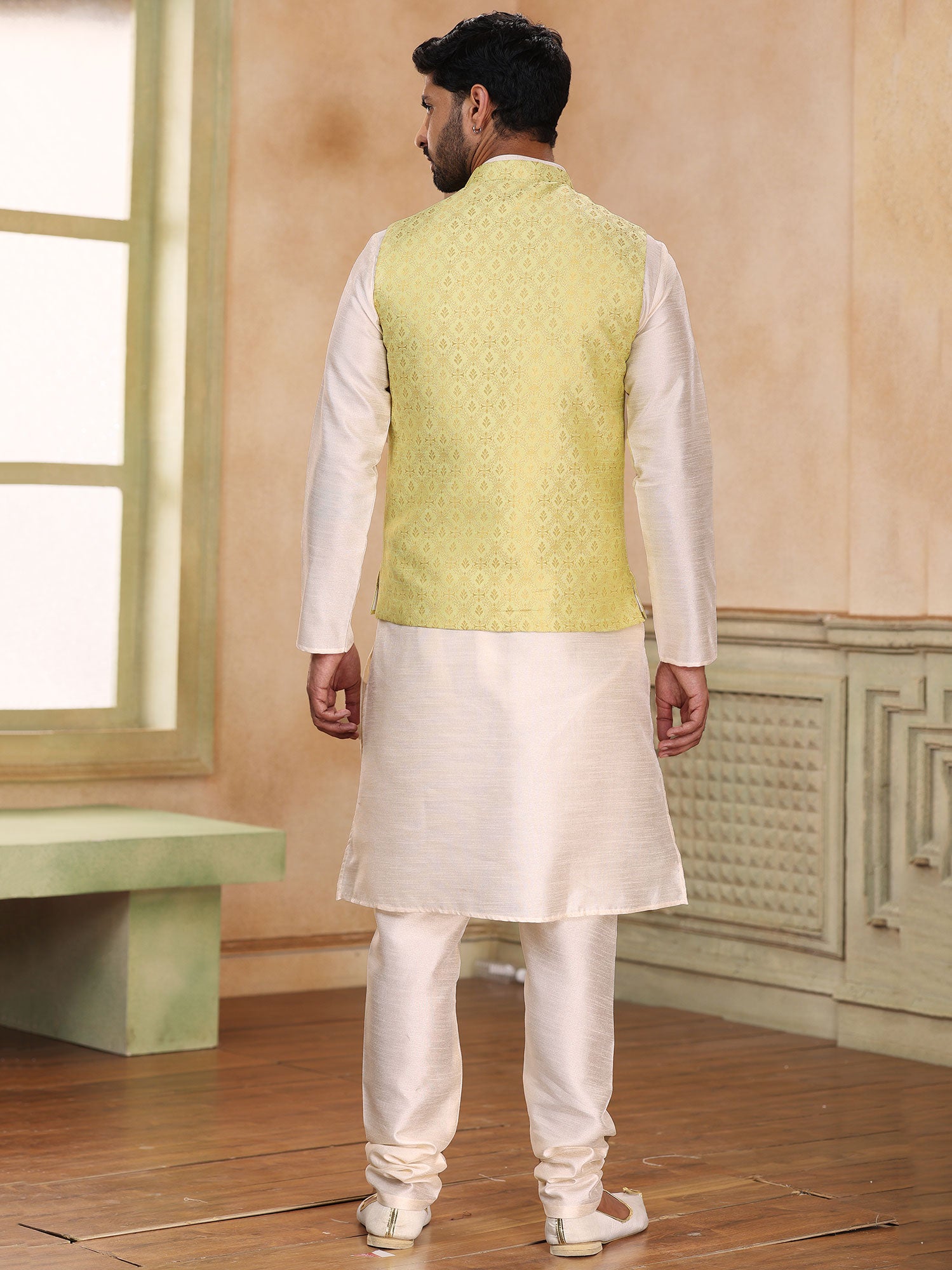 White Party Wear Kurta Pajama In Art Silk