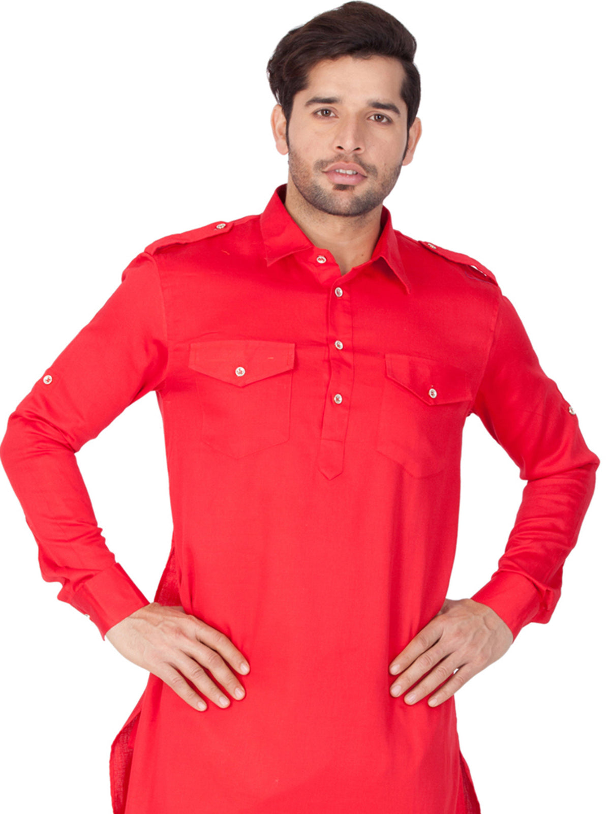 Pathani Rumaal Red Redaymade Pathani Suit In Cotton Wear – Parivar Ceremony