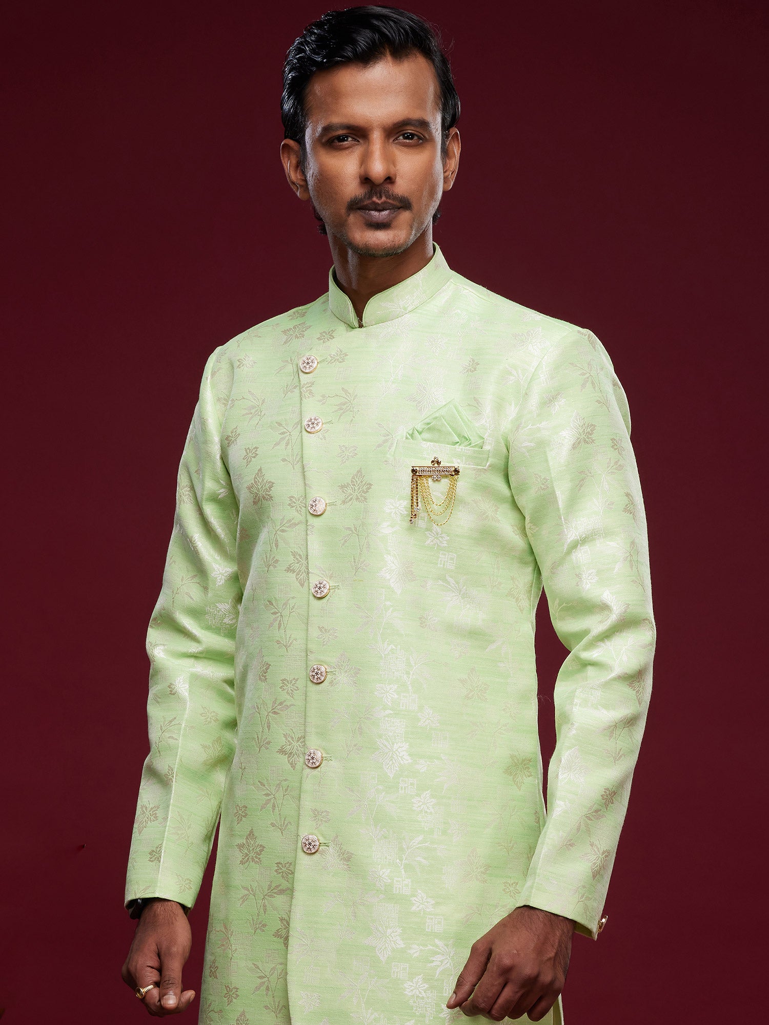 Green Banarasi Silk Zari Indo Western With Dhoti