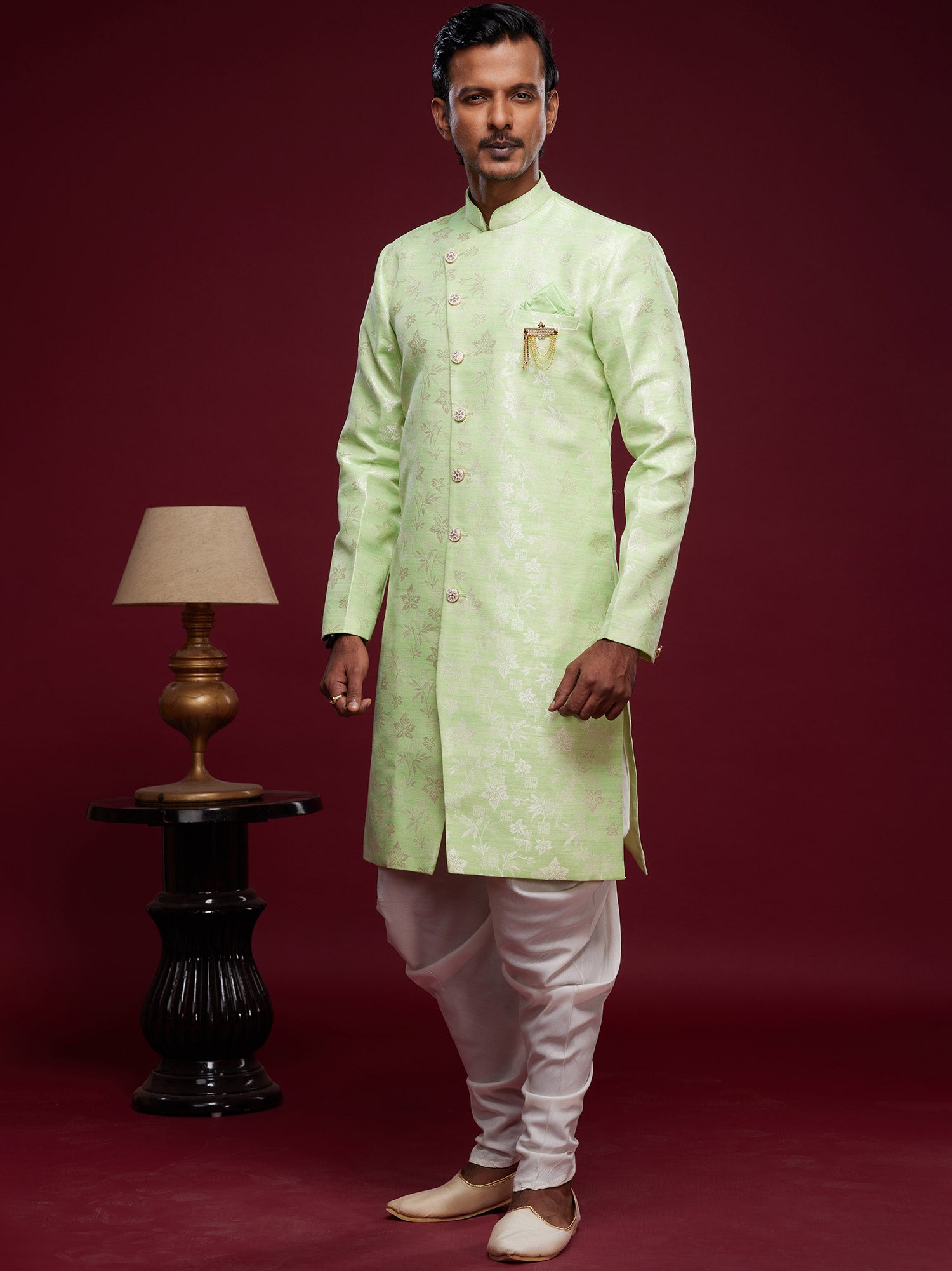 Green Banarasi Silk Zari Indo Western With Dhoti
