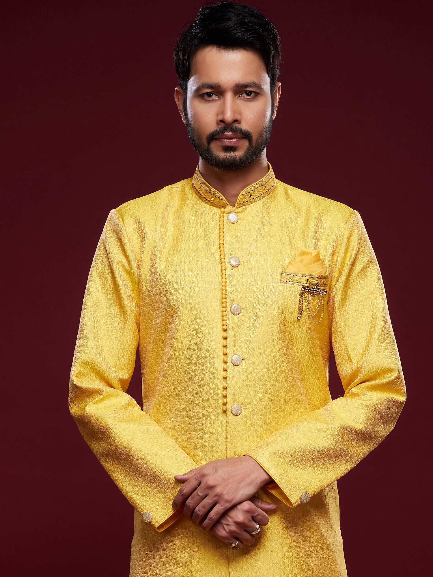 Yellow Banarasi Silk Dhoti Style Indo Western