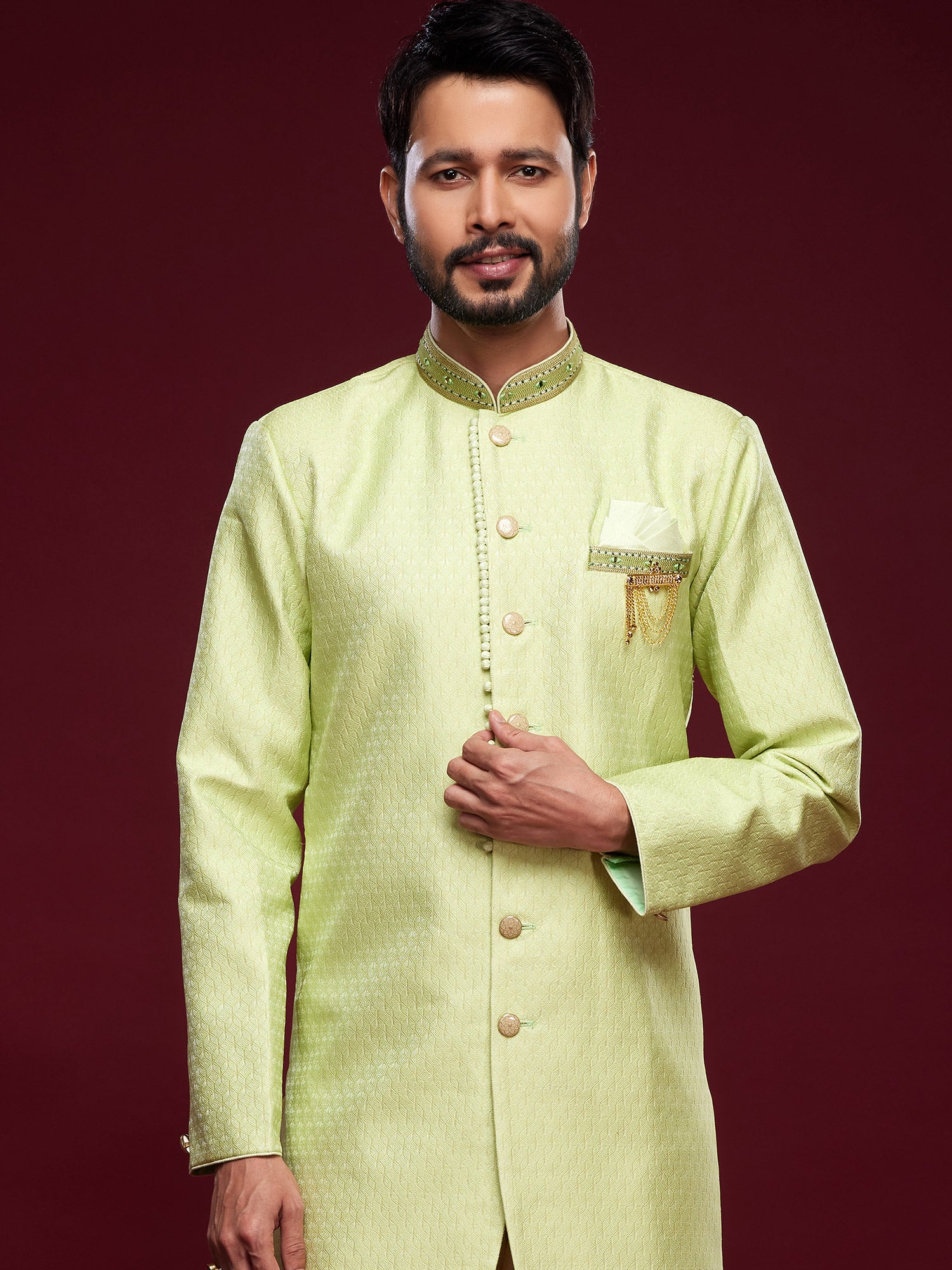 Green Zari Woven Banarasi Silk Indo Western