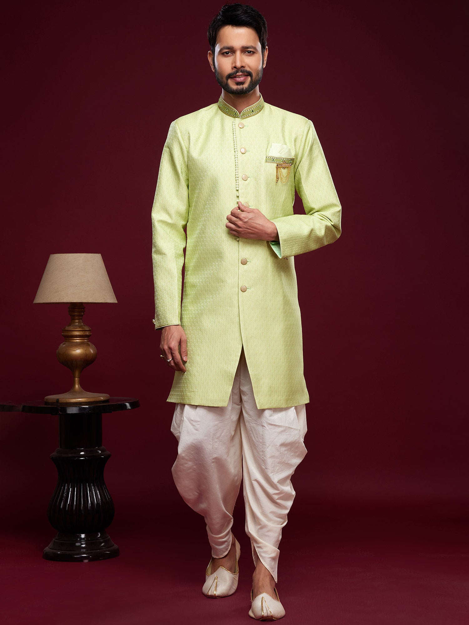 Green Zari Woven Banarasi Silk Indo Western
