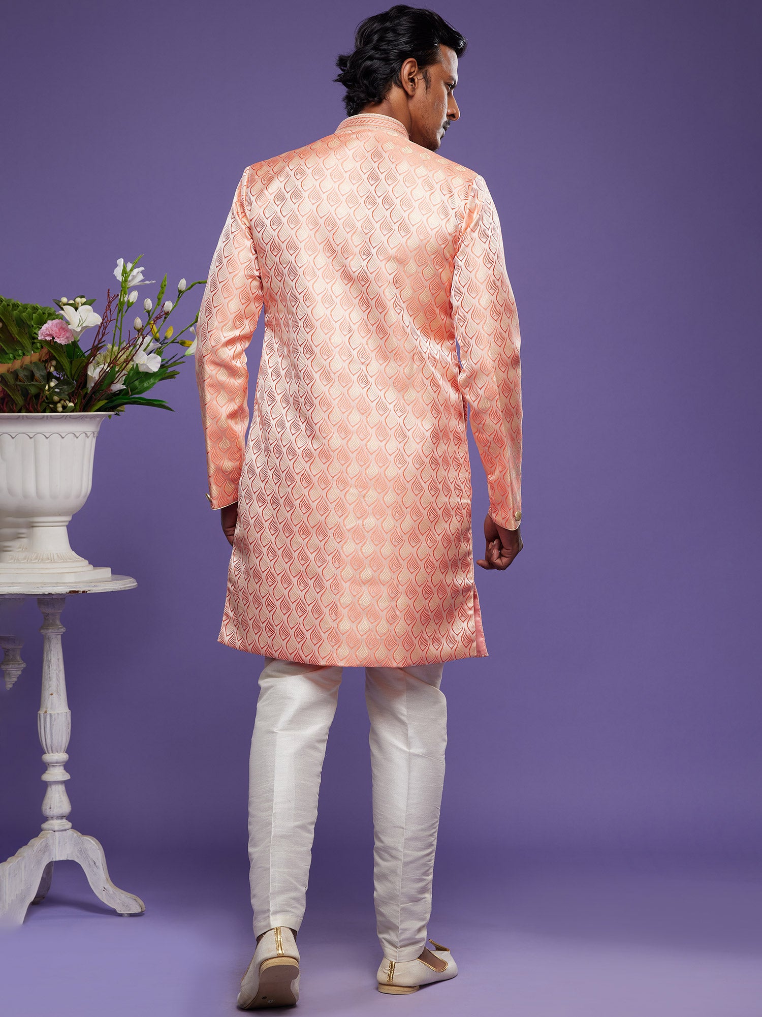 Peach Banarasi Silk Indo Western Set
