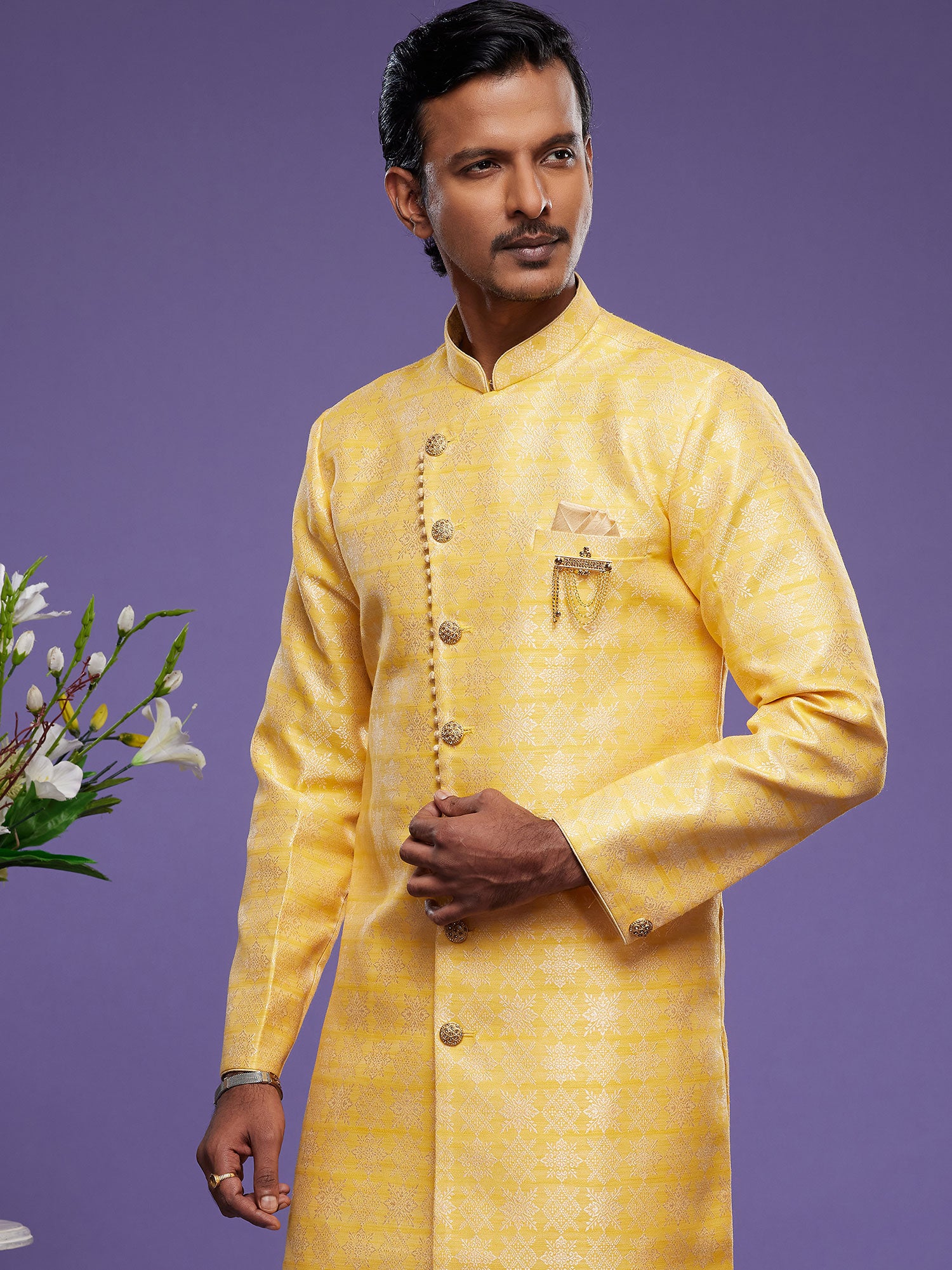 Yellow Wedding Wear Indo Western Set
