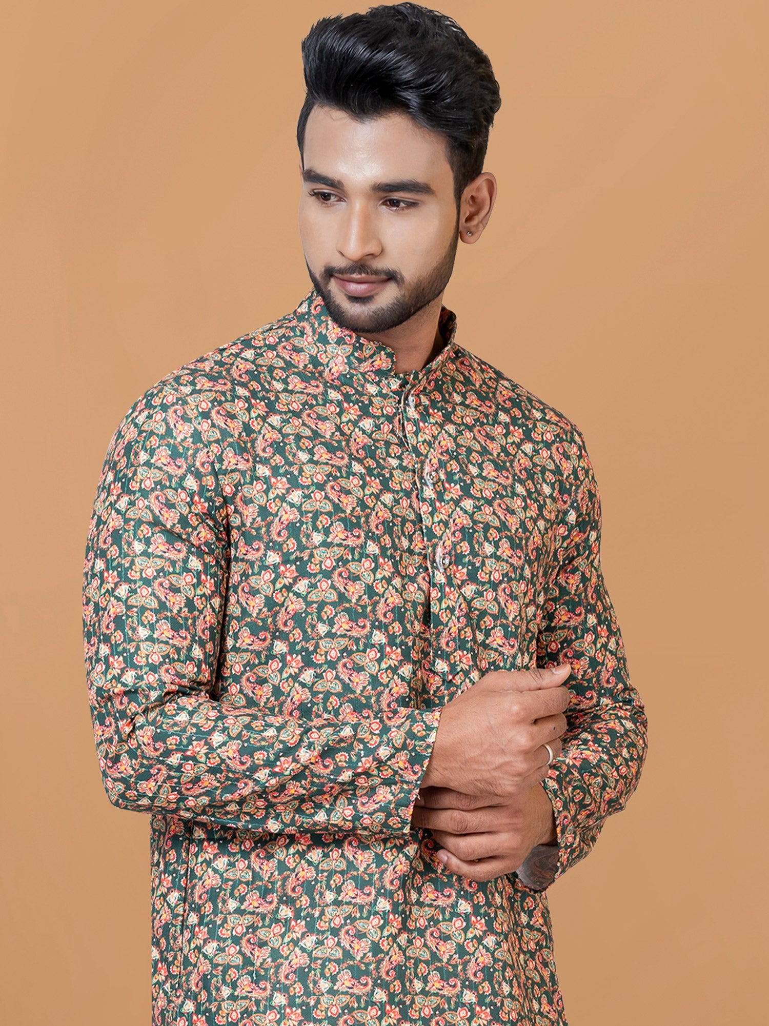Green Digital Printed Kurta Pajama In Cotton