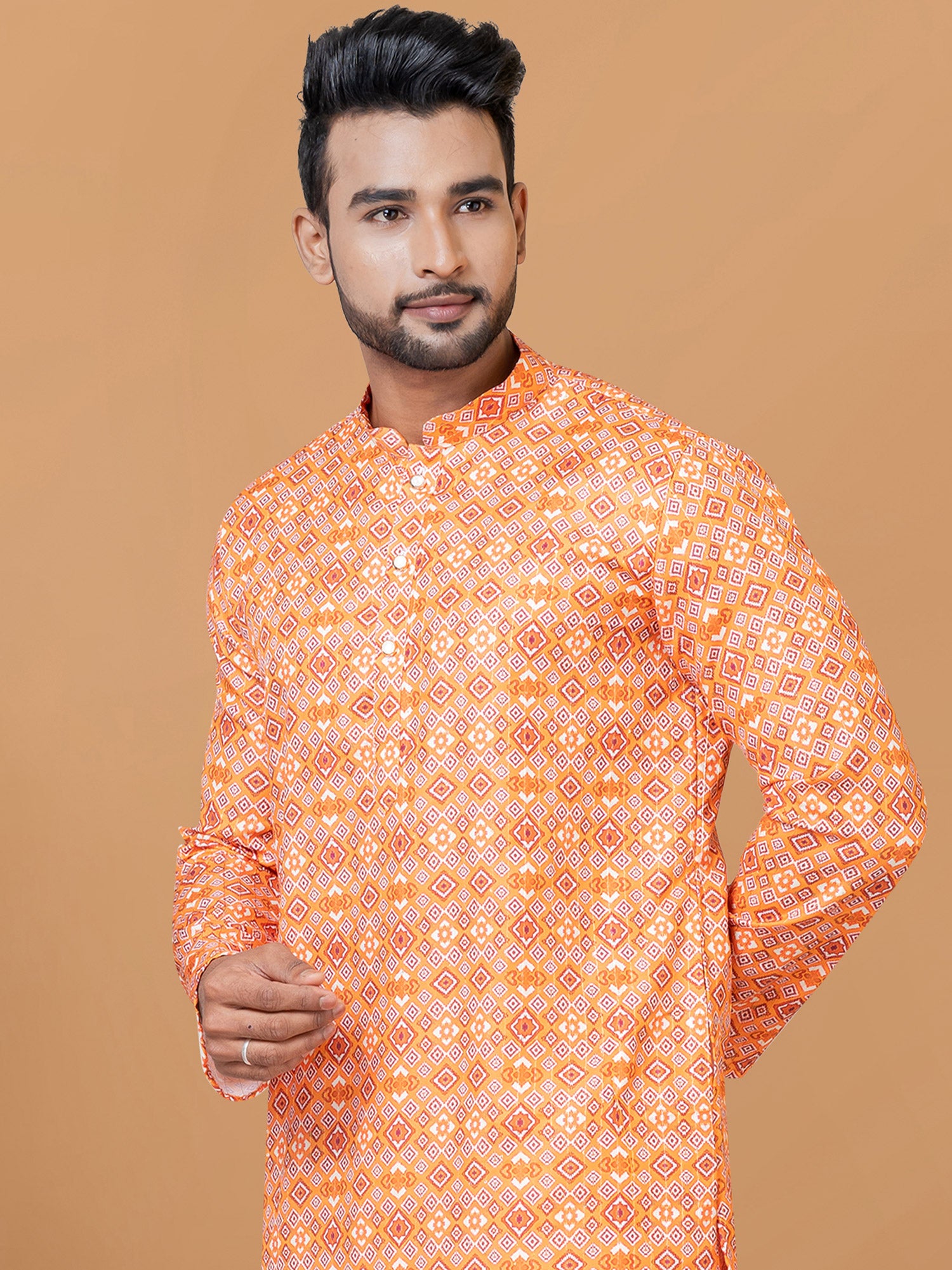 Orange Printed Festive Kurta Pyjama