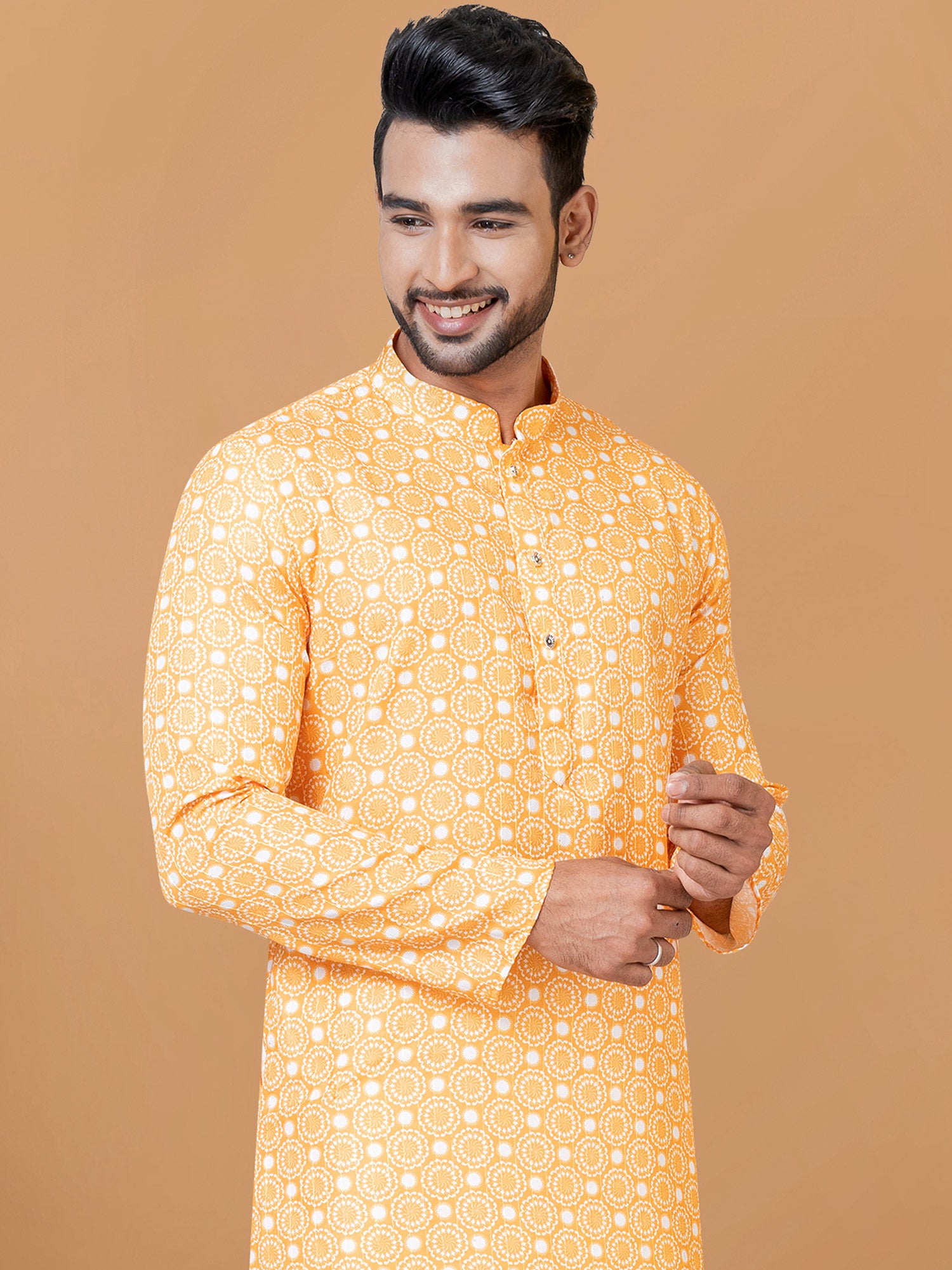 Yellow Party Wear Kurta Pajama With Prints