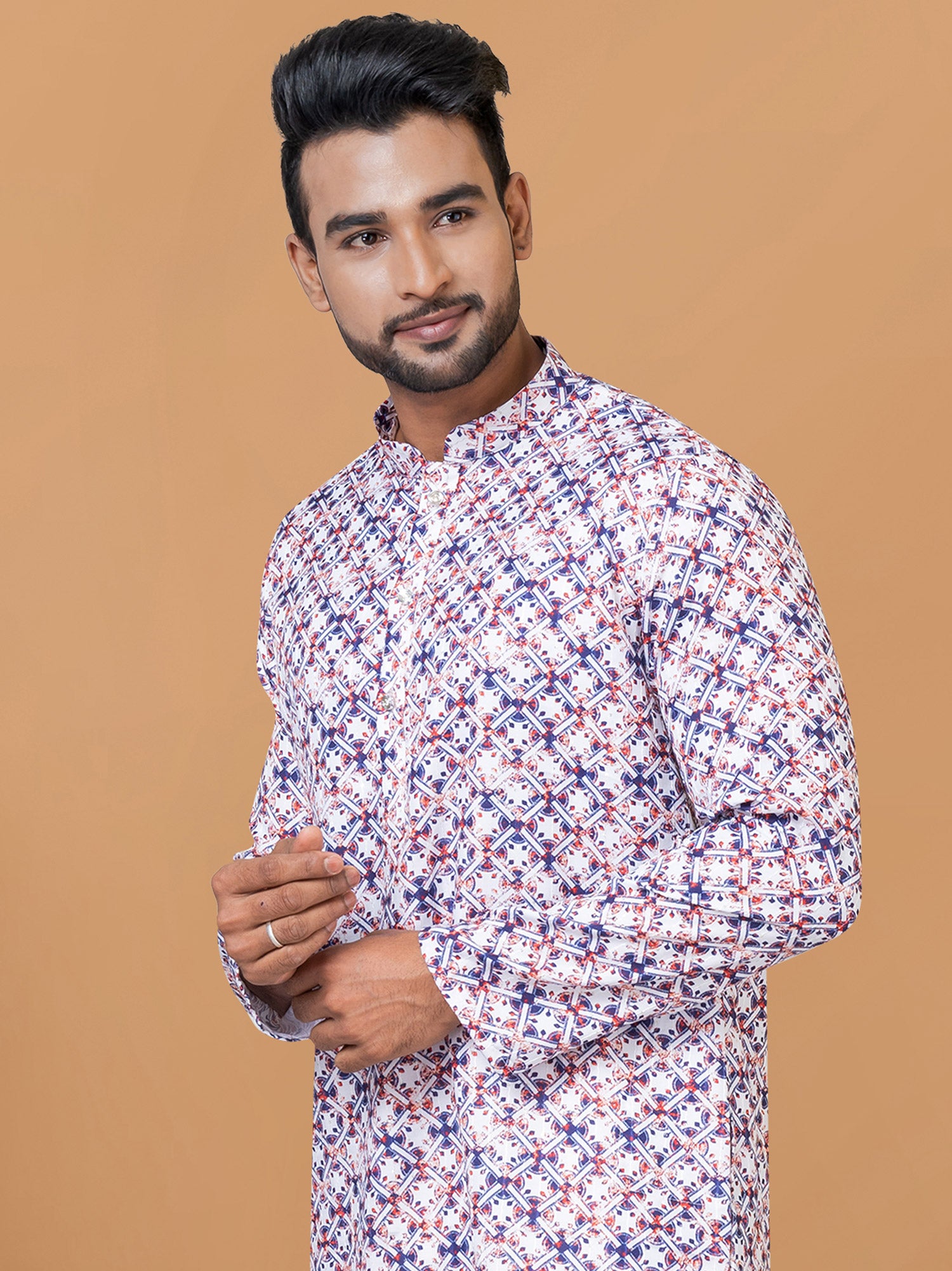 White And Purple Printed Kurta Pyjama Set