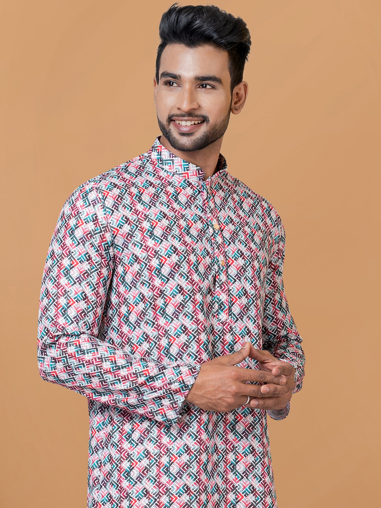 Multicolor Printed Cotton Kurta Pyjama