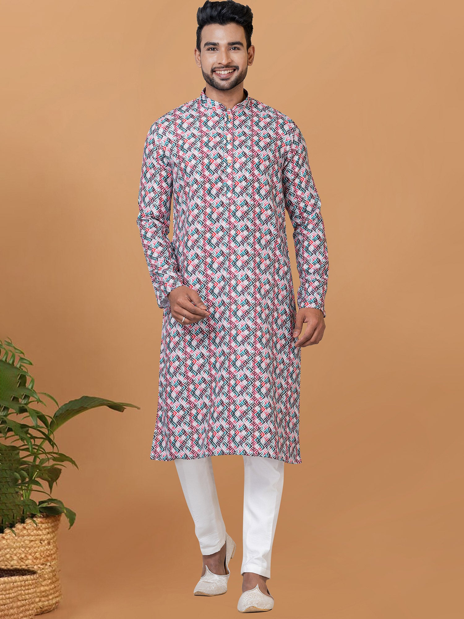 Multicolor Printed Cotton Kurta Pyjama