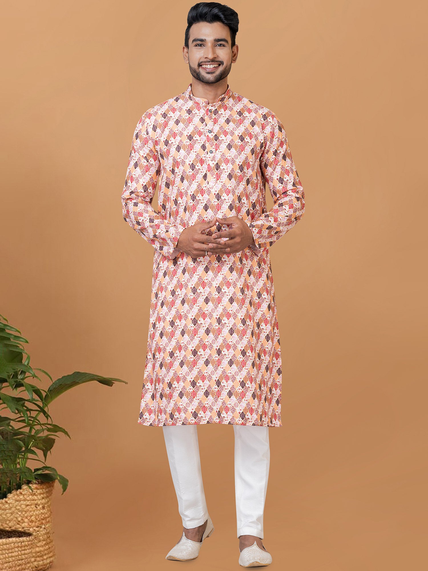 Multicolor Party Wear Kurta Pyjama In Cotton