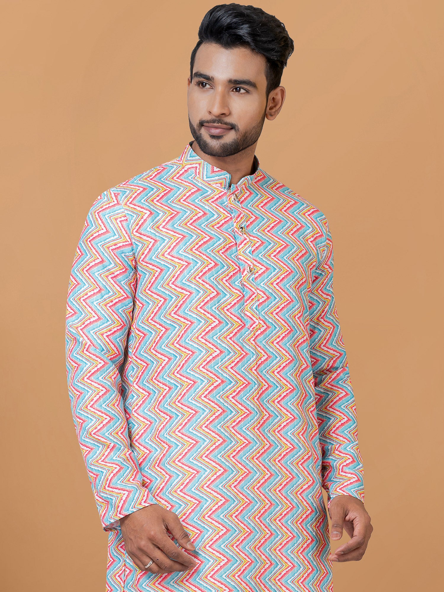 Multicolor Festive Wear Cotton Kurta Pajama Set