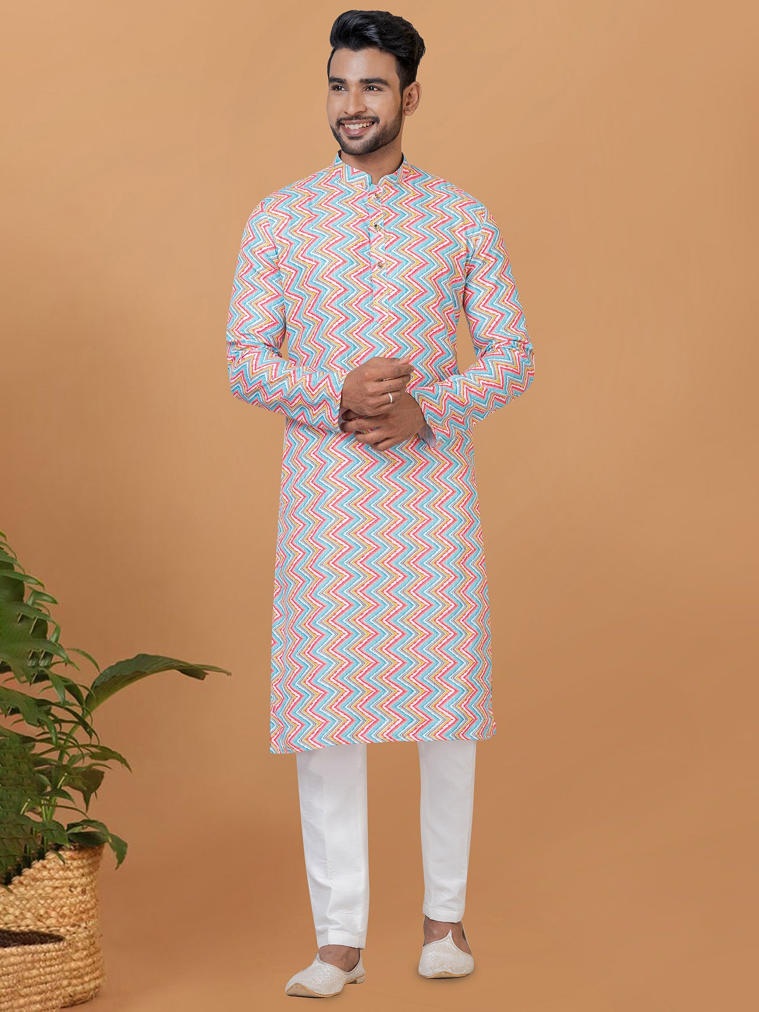 Multicolor Festive Wear Cotton Kurta Pajama Set