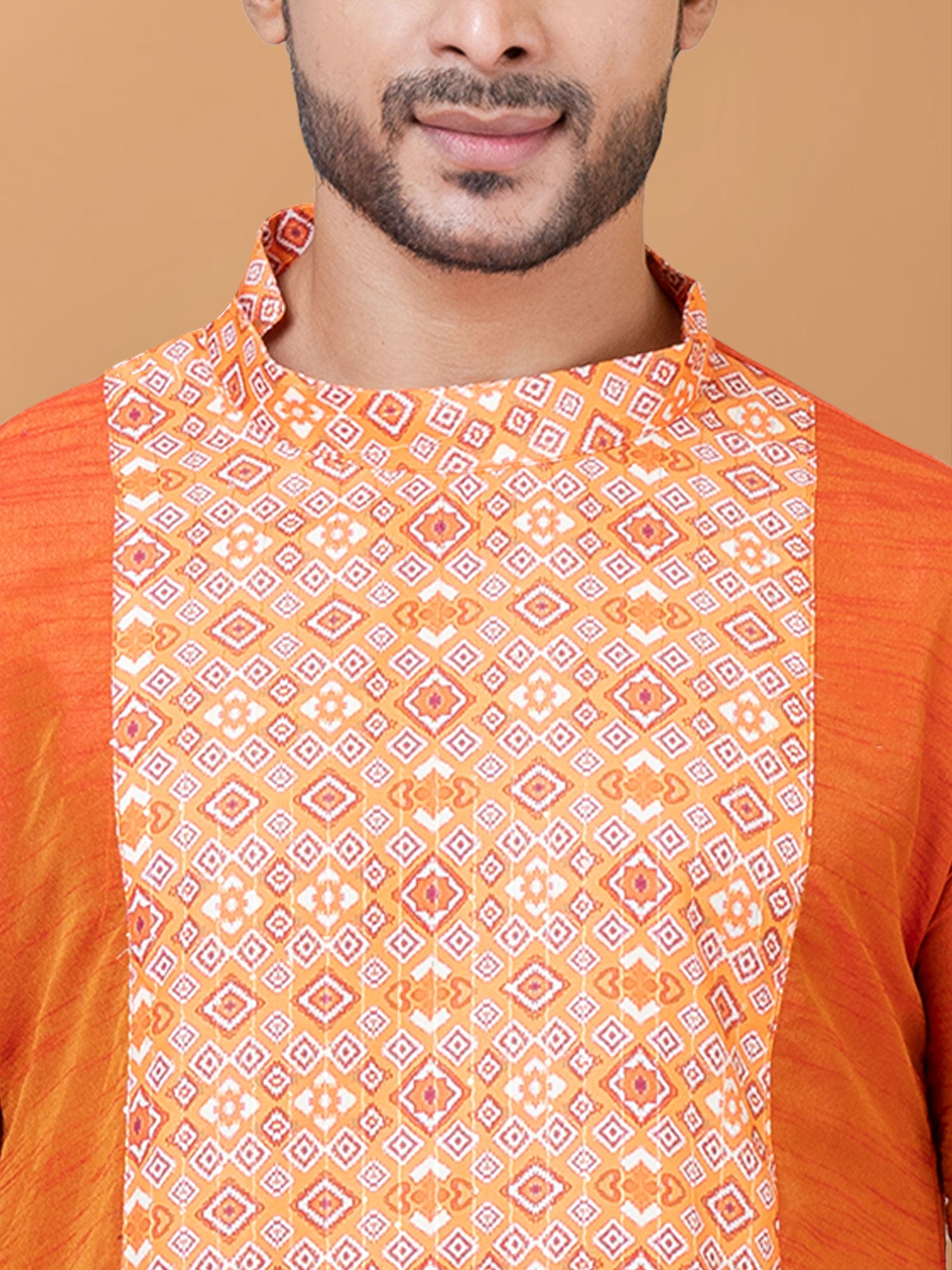 Orange Festive Kurta Pajama Set In Silk