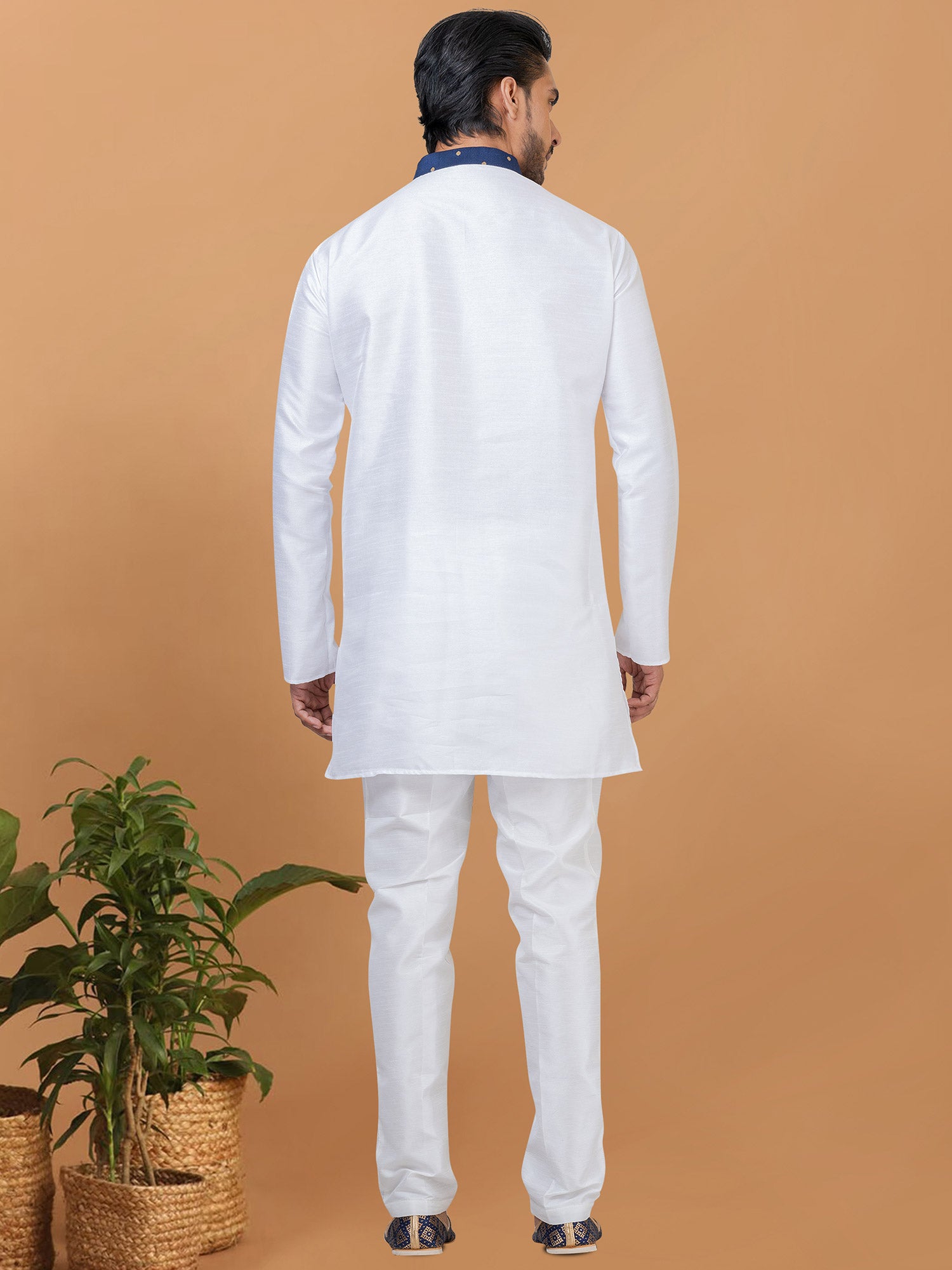 White Dupion Silk Kurta Pyjama For Men
