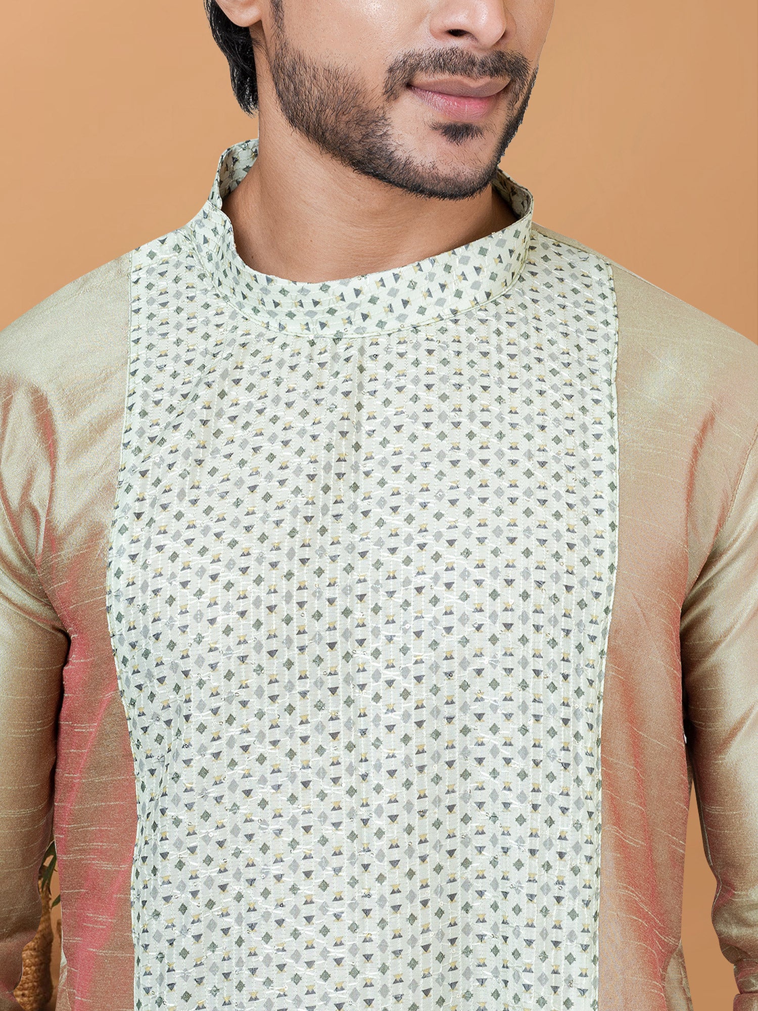 Silver Festive Kurta Pyjama In Silk